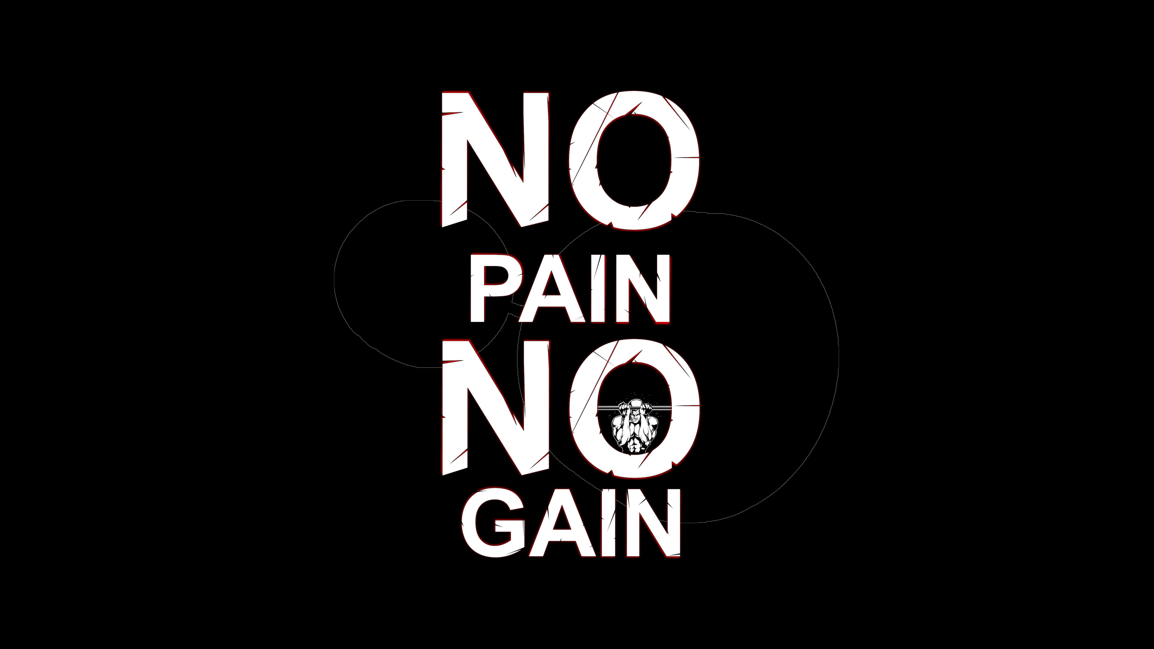Motivational text 'No pain No gain' displayed in high contrast against a dark, minimalist black background, symbolizing fitness and perseverance.