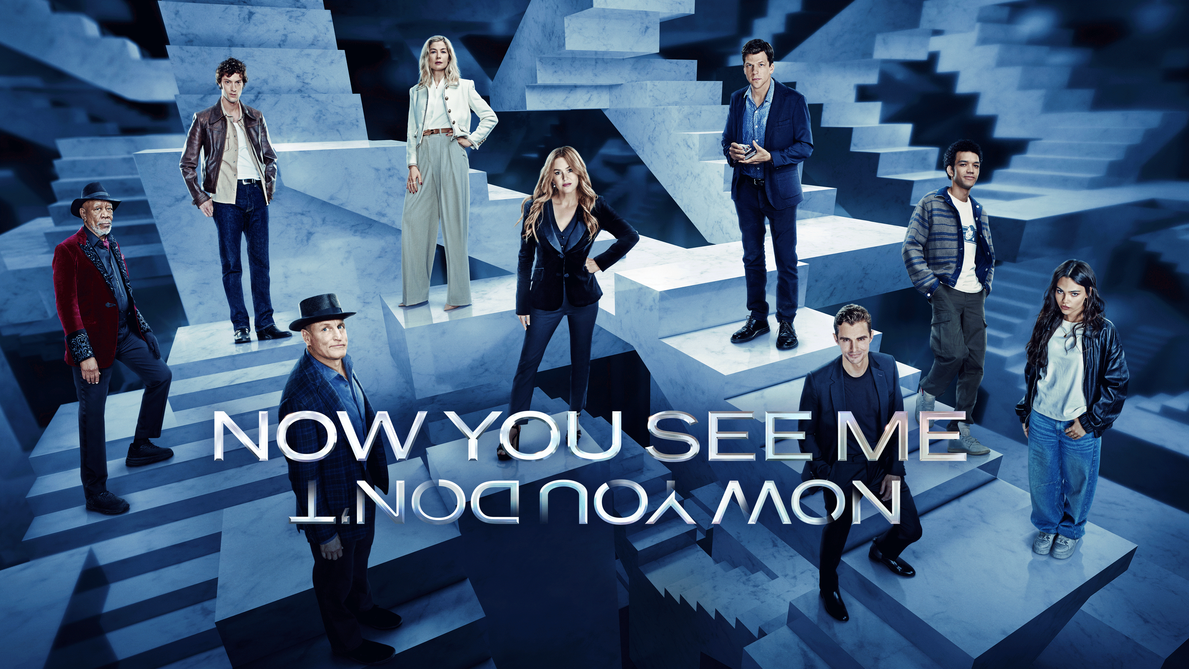 A cinematic movie poster for the 2025 film Now You See Me: Now You Don't, showcasing a mysterious magician in a dark, dramatic setting.