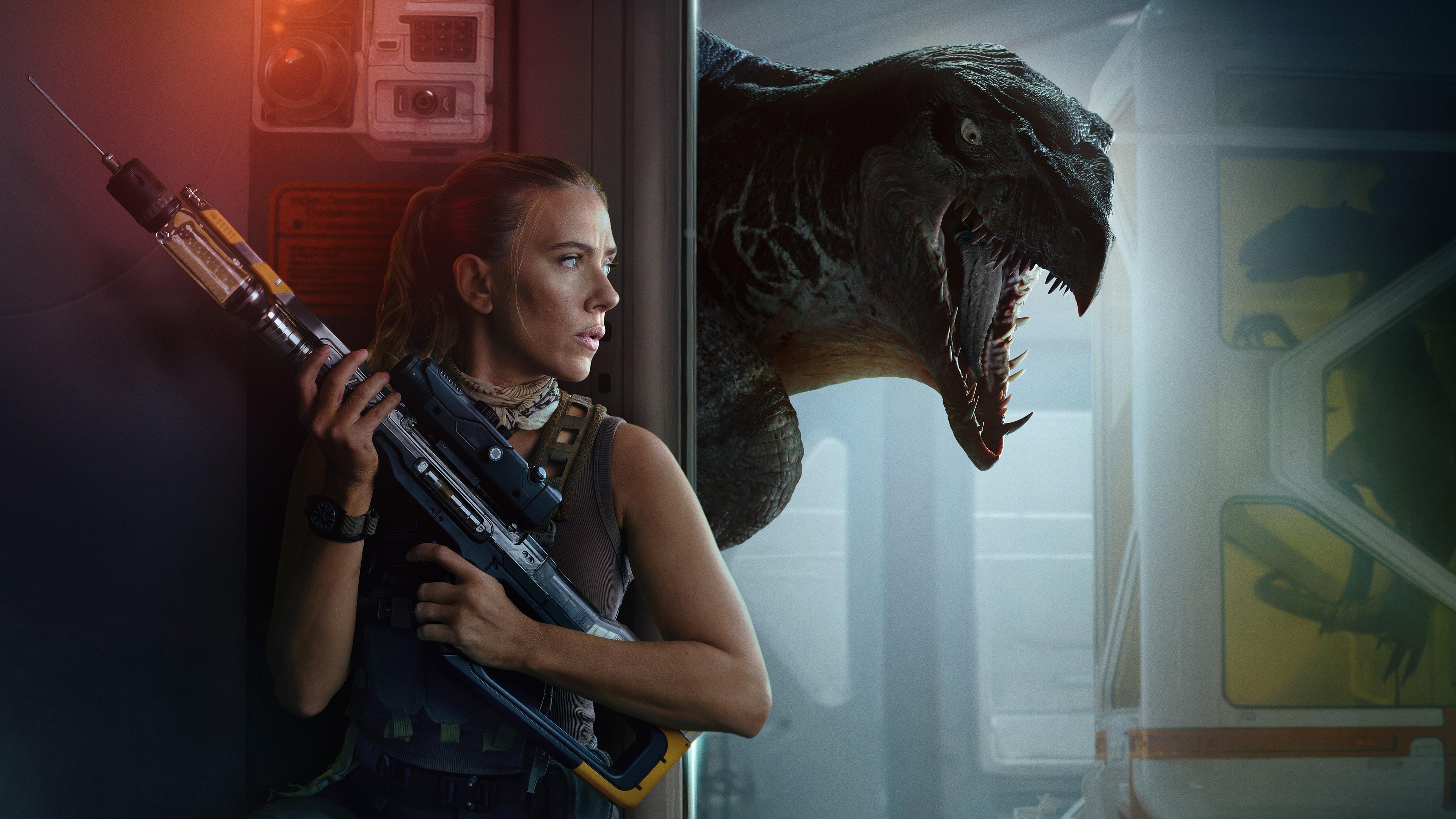 A cinematic shot of Scarlett Johansson from the movie Jurassic World Rebirth.