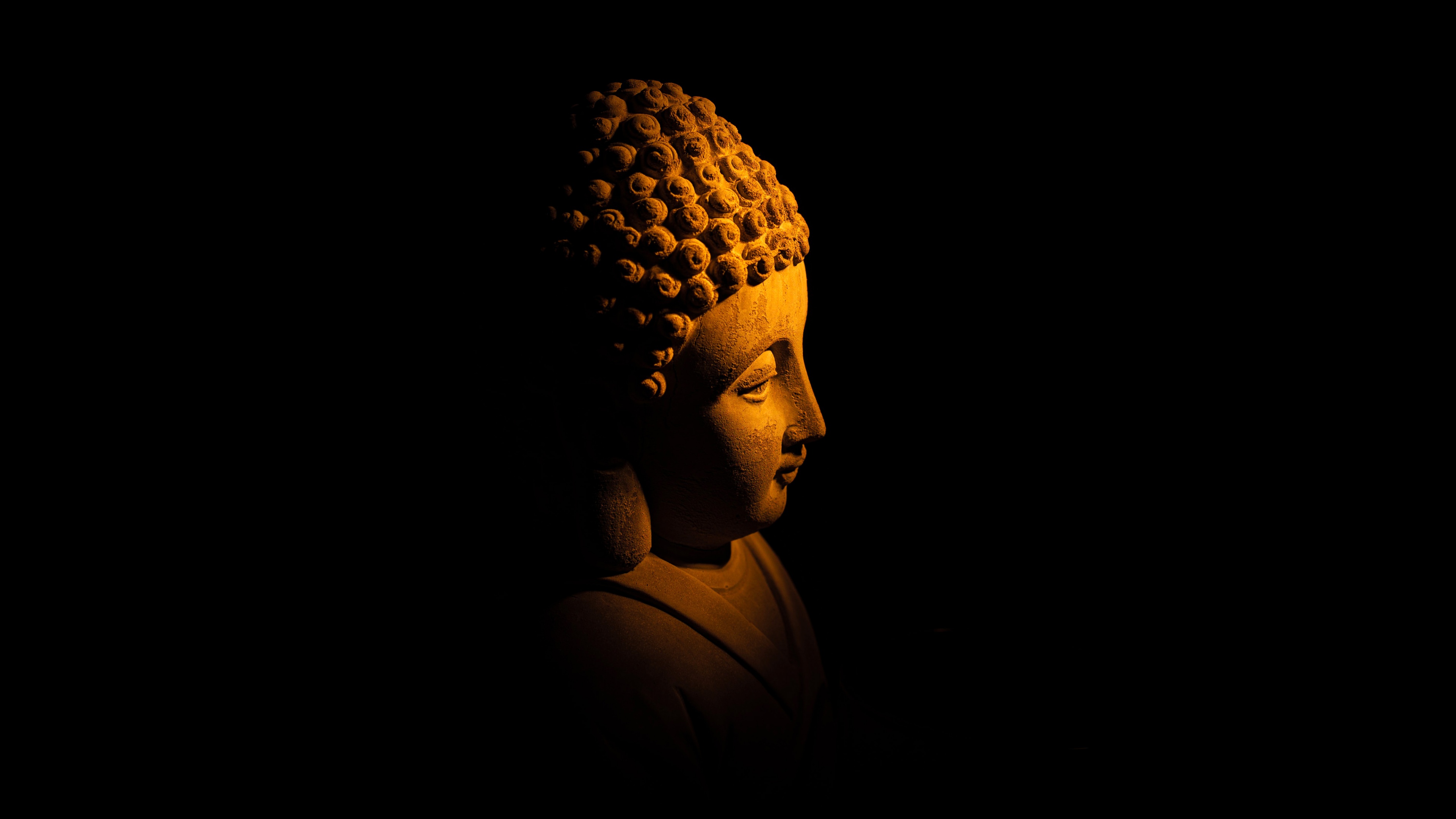 A detailed statue of Gautama Buddha centered against a solid black background, symbolizing peace and spirituality.