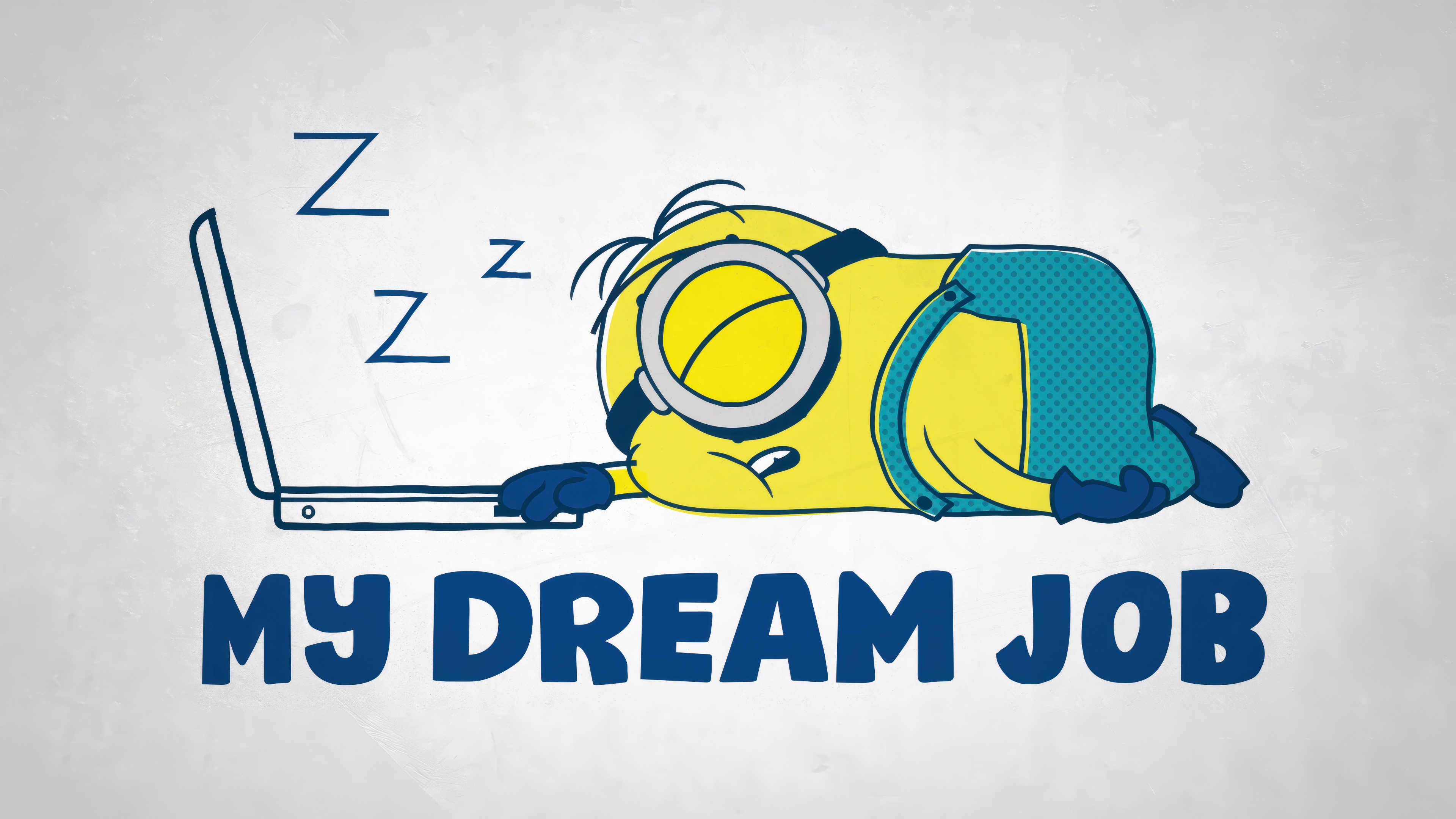 A cute Minion from Despicable Me sleeping peacefully beside a laptop.