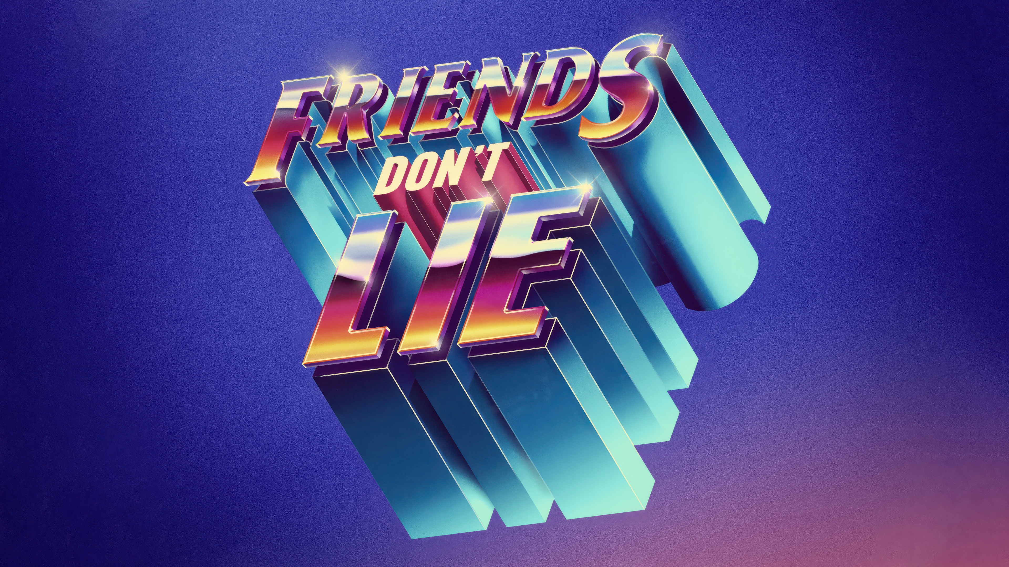 3D volumetric lettering of the Stranger Things title on a colorful gradient background