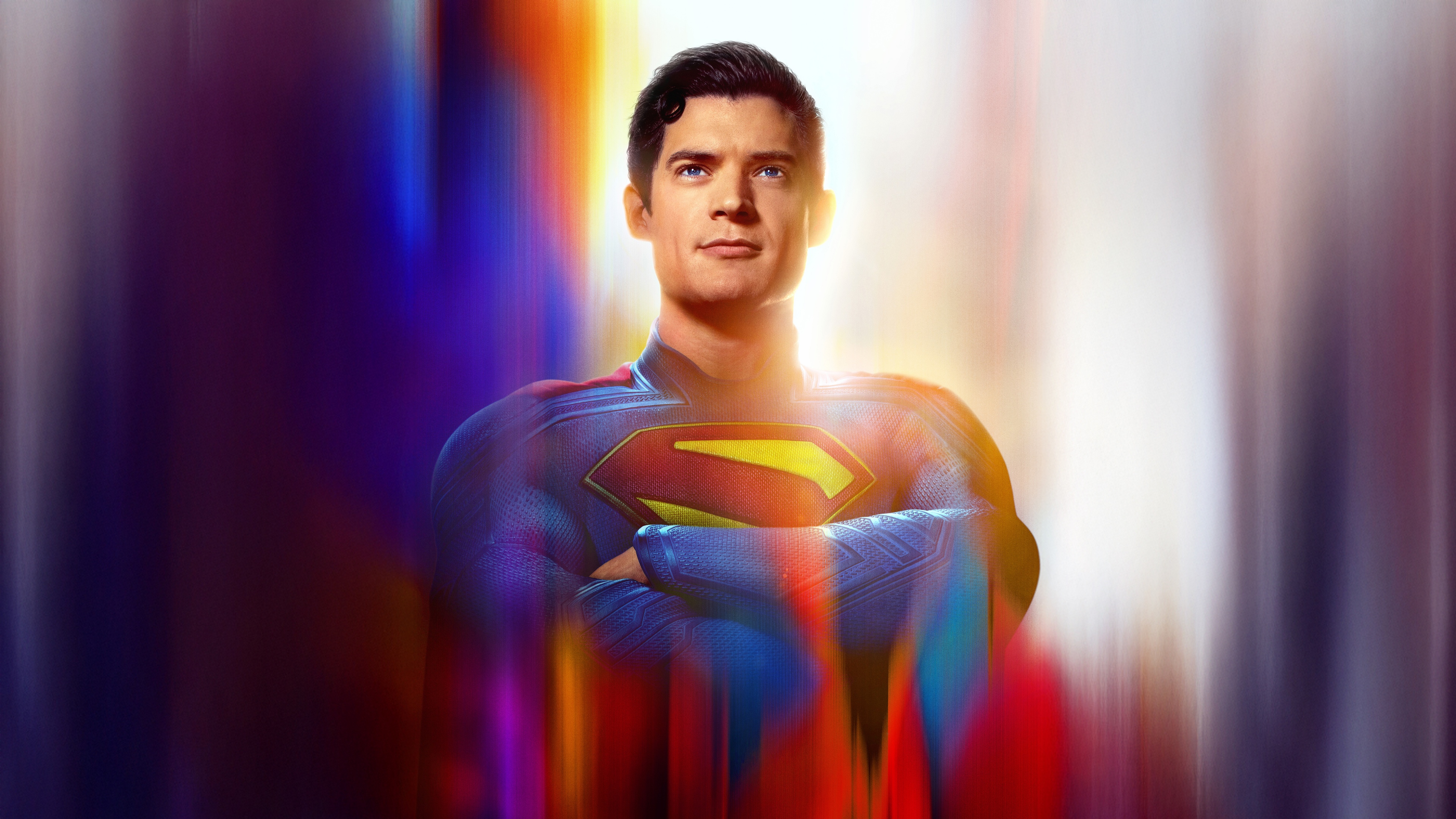 Cinematic close-up of David Corenswet as Superman from DC Comics