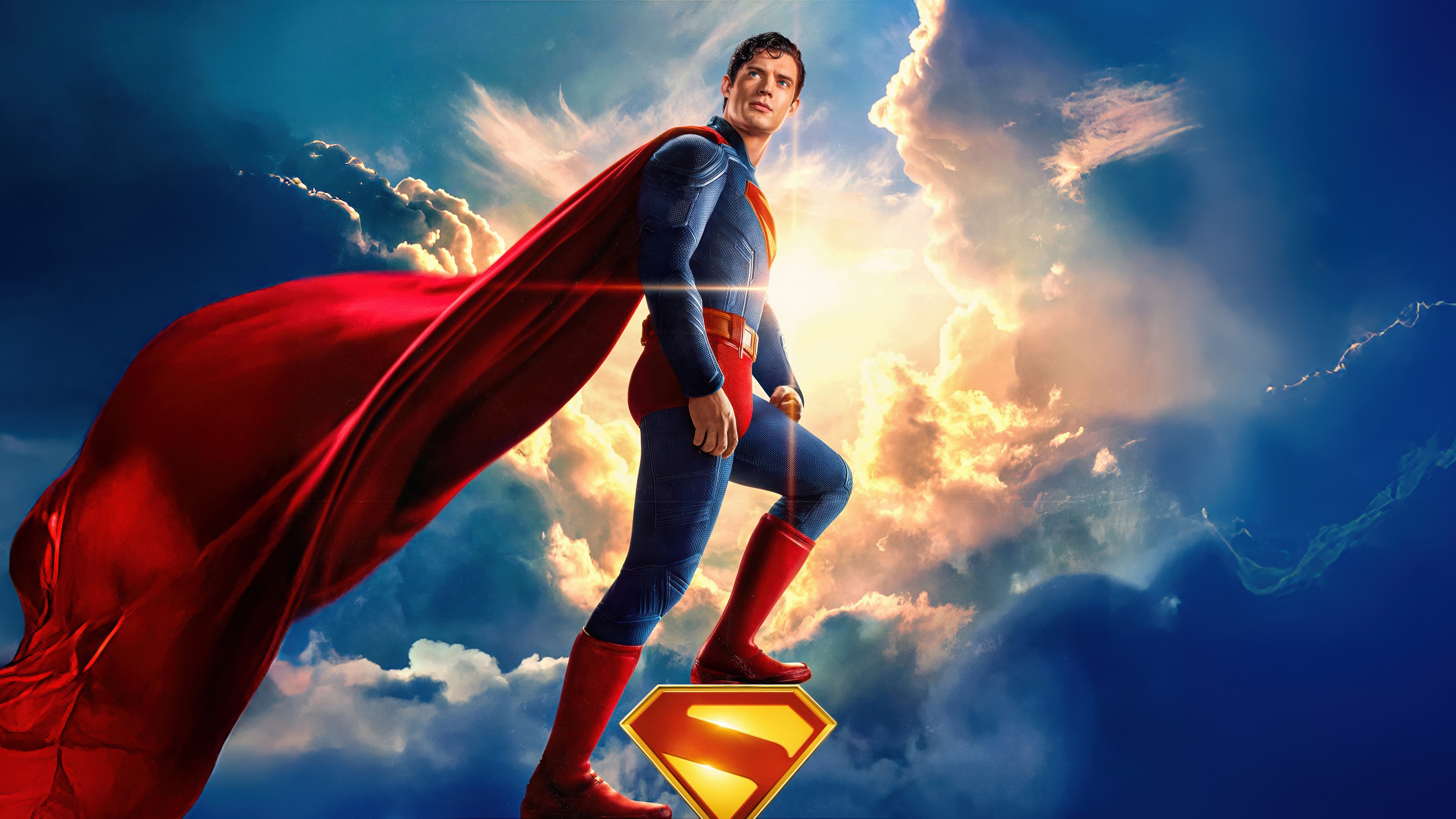 Cinematic ultrawide 5K portrait of David Corenswet as Superman from the DC Universe.