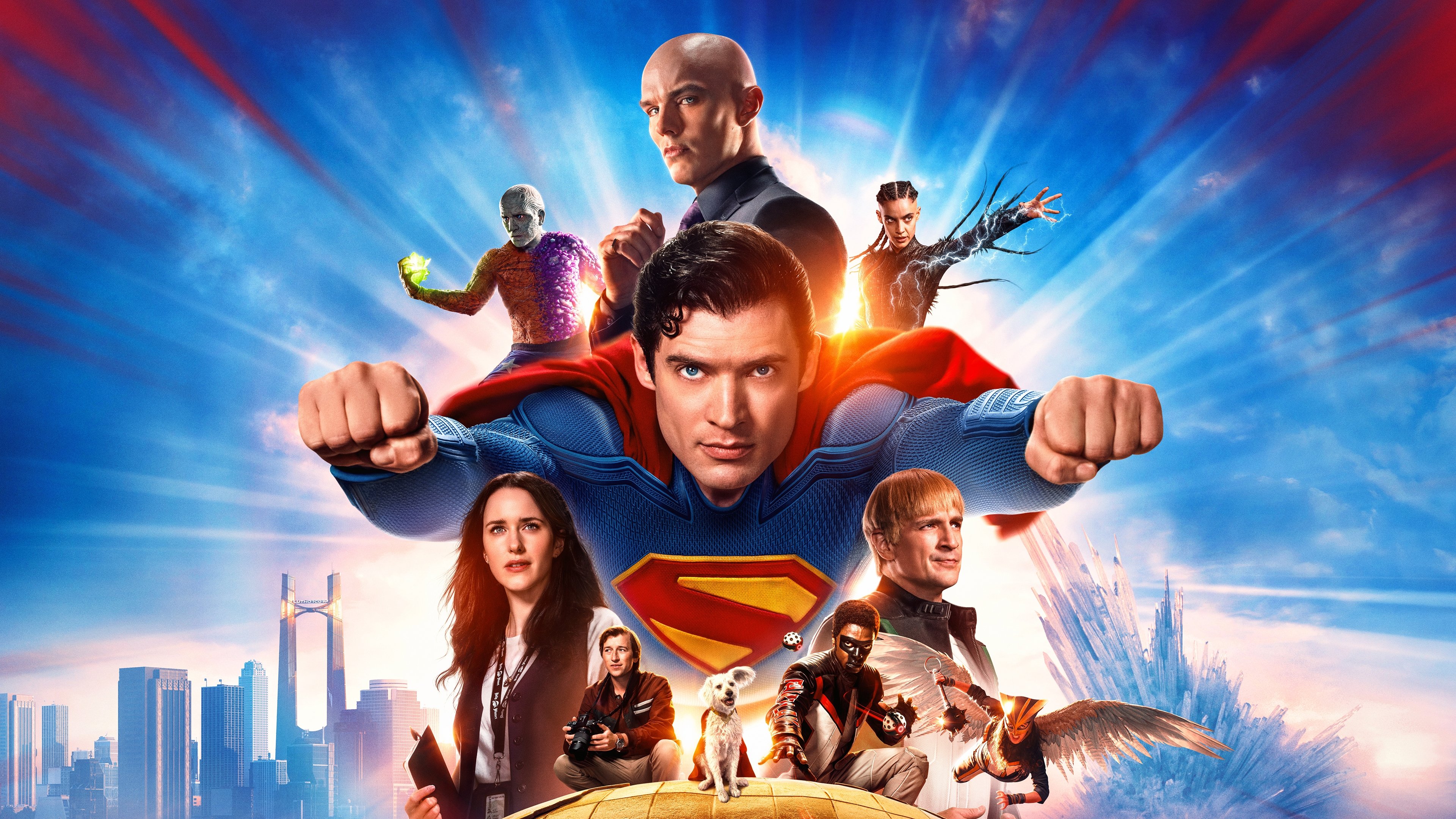 A cinematic character poster of Superman from the DC Universe 2025 movie.