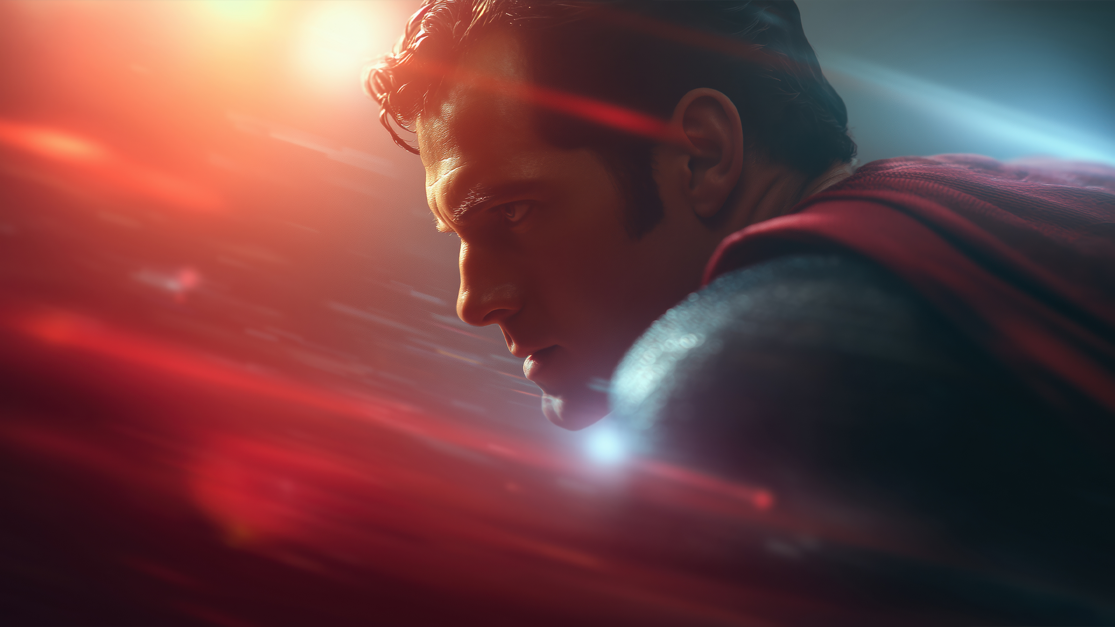 Henry Cavill as Superman in a powerful pose from the Man of Steel DC Superheroes film.