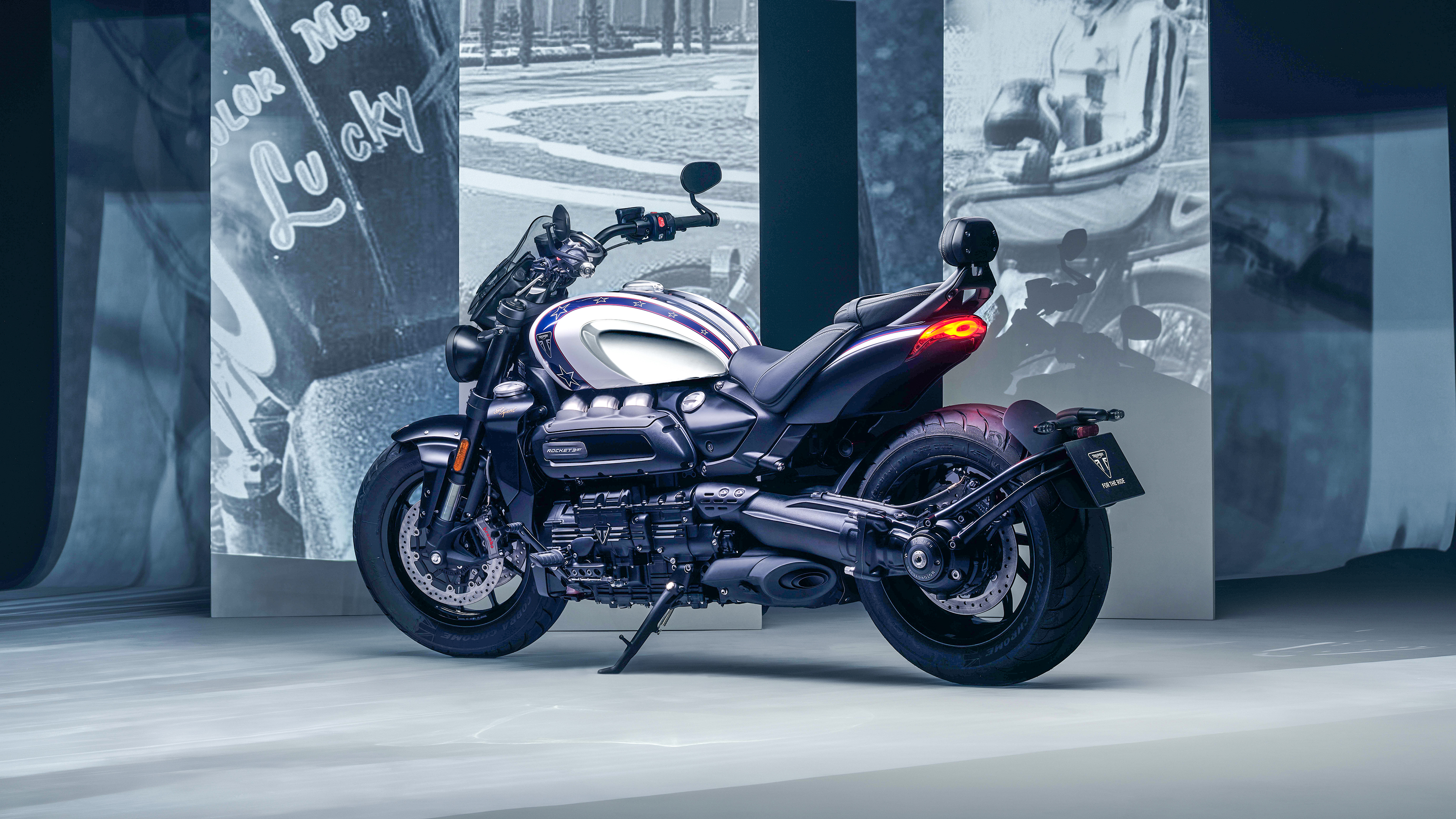 A modern 2024 Triumph Rocket 3 roadster bike featuring a heavy-duty engine and aerodynamic design.
