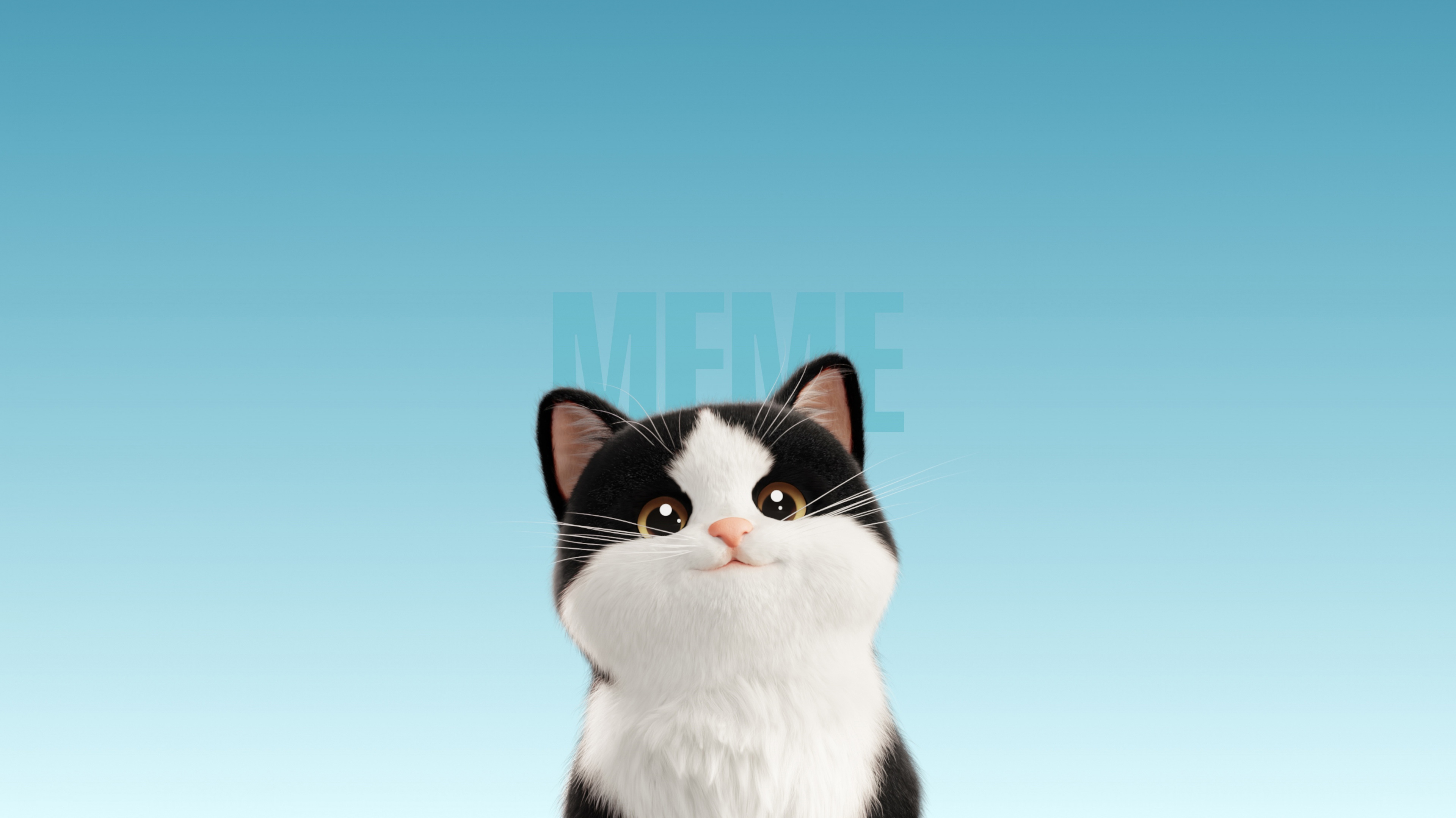 A cute cartoon cat with a playful expression set against a vibrant blue gradient background.
