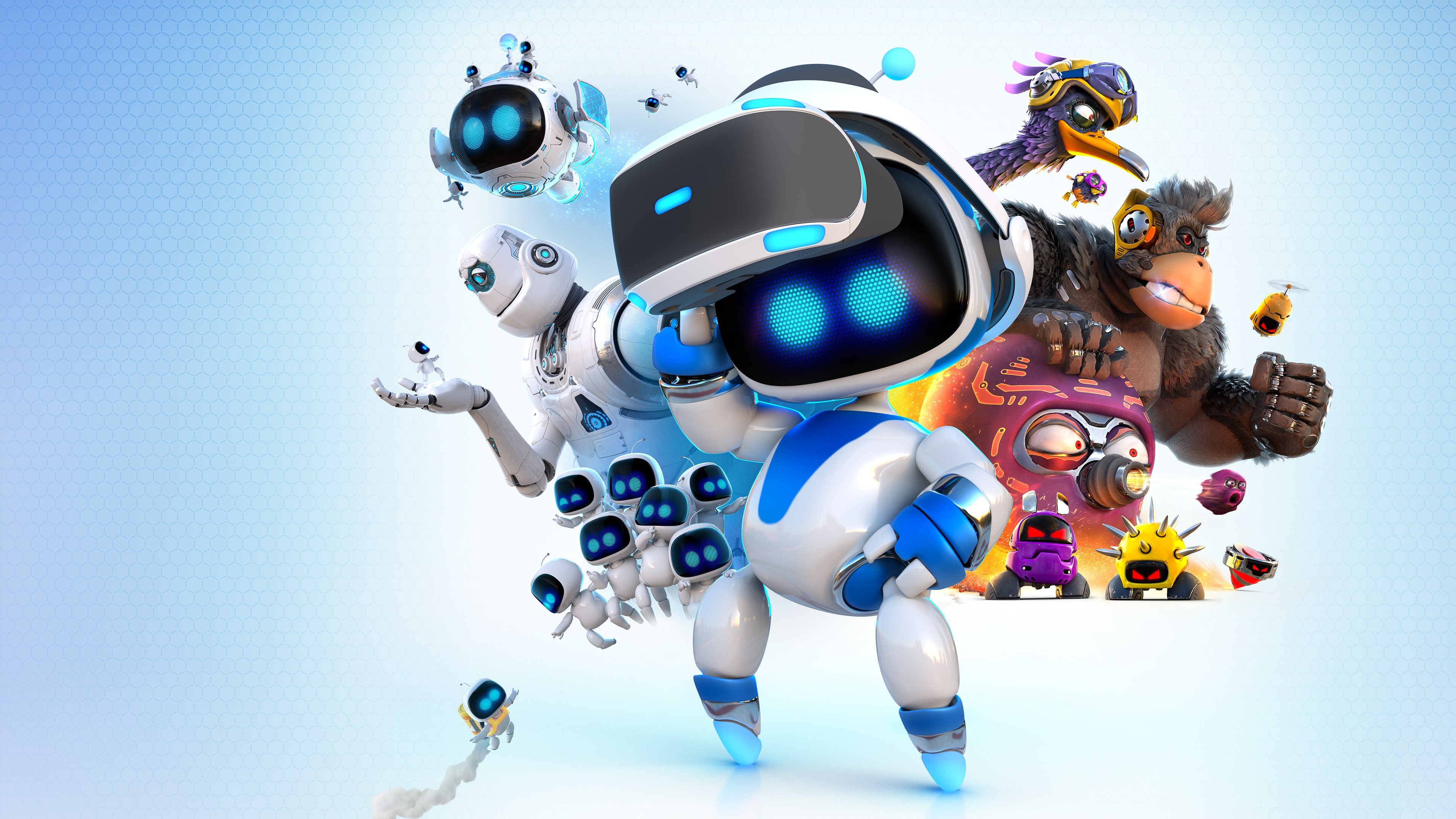 A detailed game poster featuring the character Astro Bot from the PlayStation 5 game Astro Bot.
