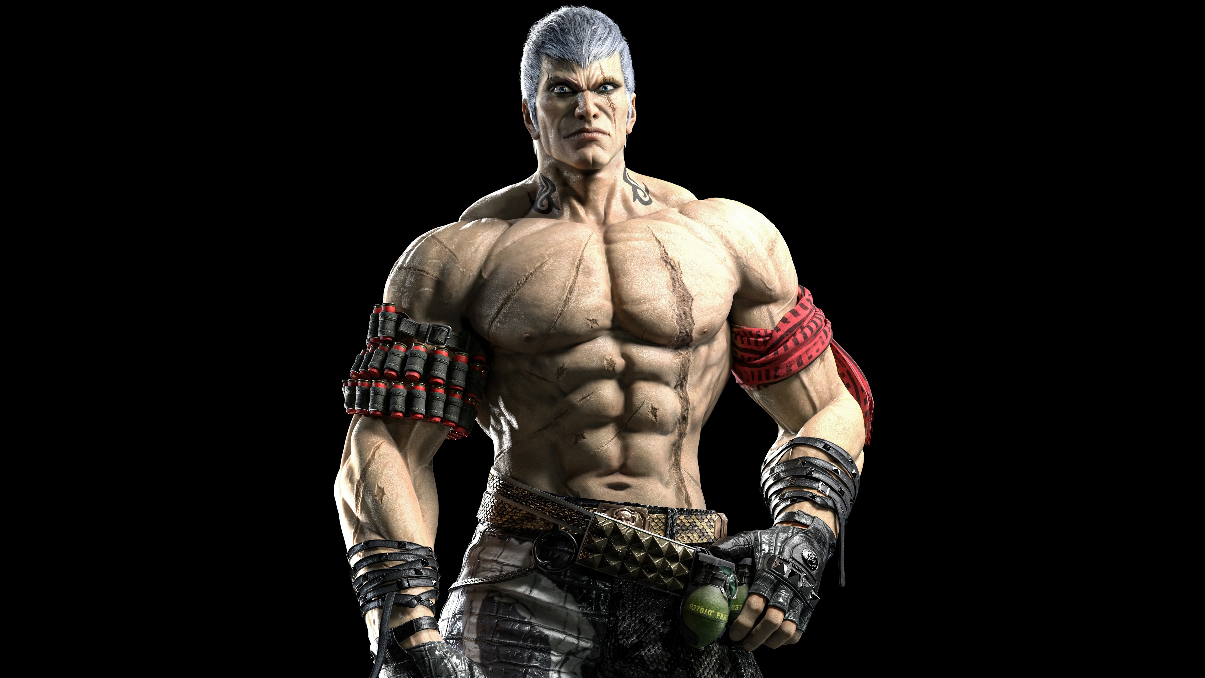 A high-resolution, detailed close-up of Bryan Fury from Tekken 8 against a solid black background.