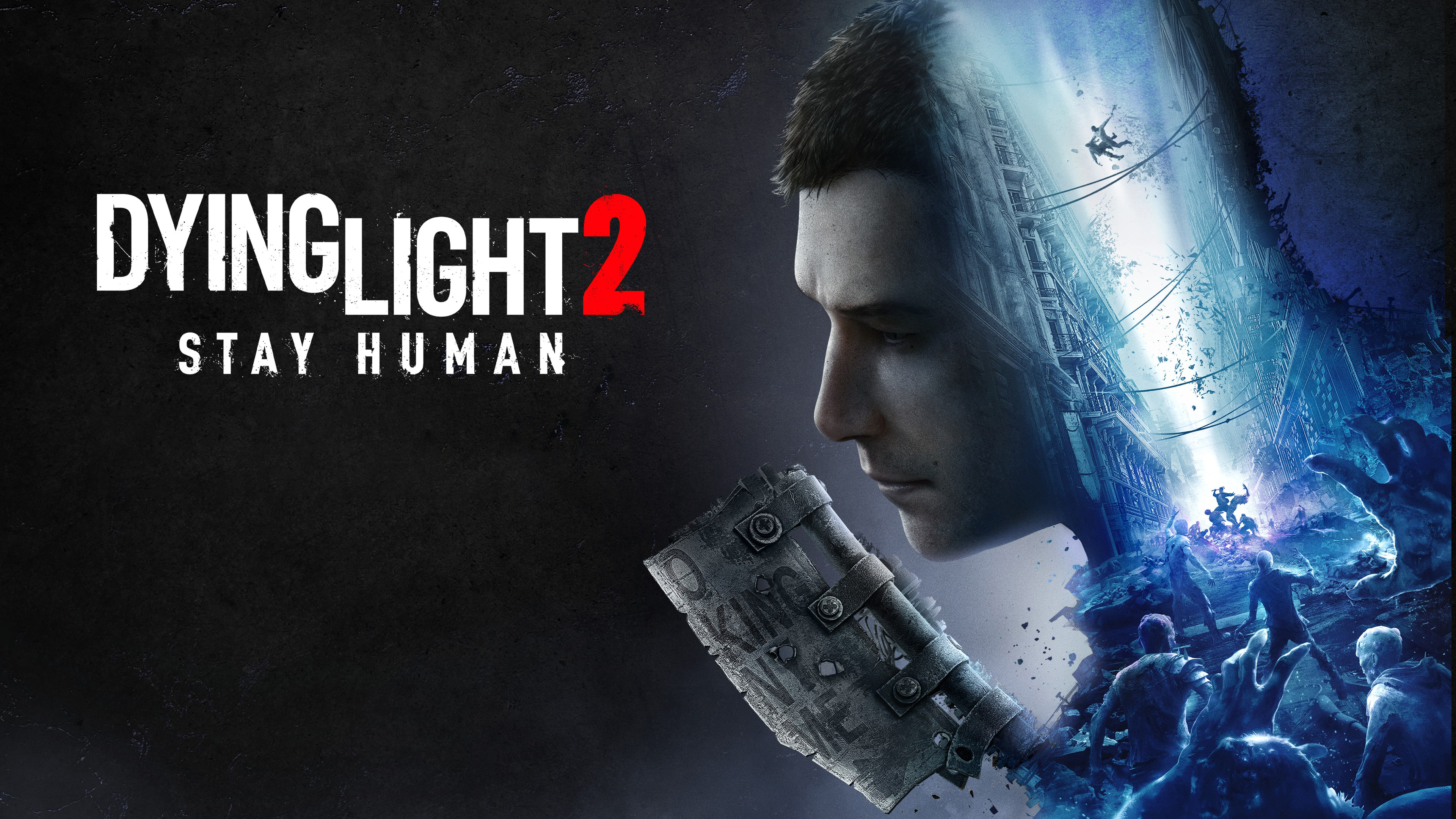 A futuristic soldier in glowing blue cybernetic armor within a vibrant, neon-lit cyberpunk city.