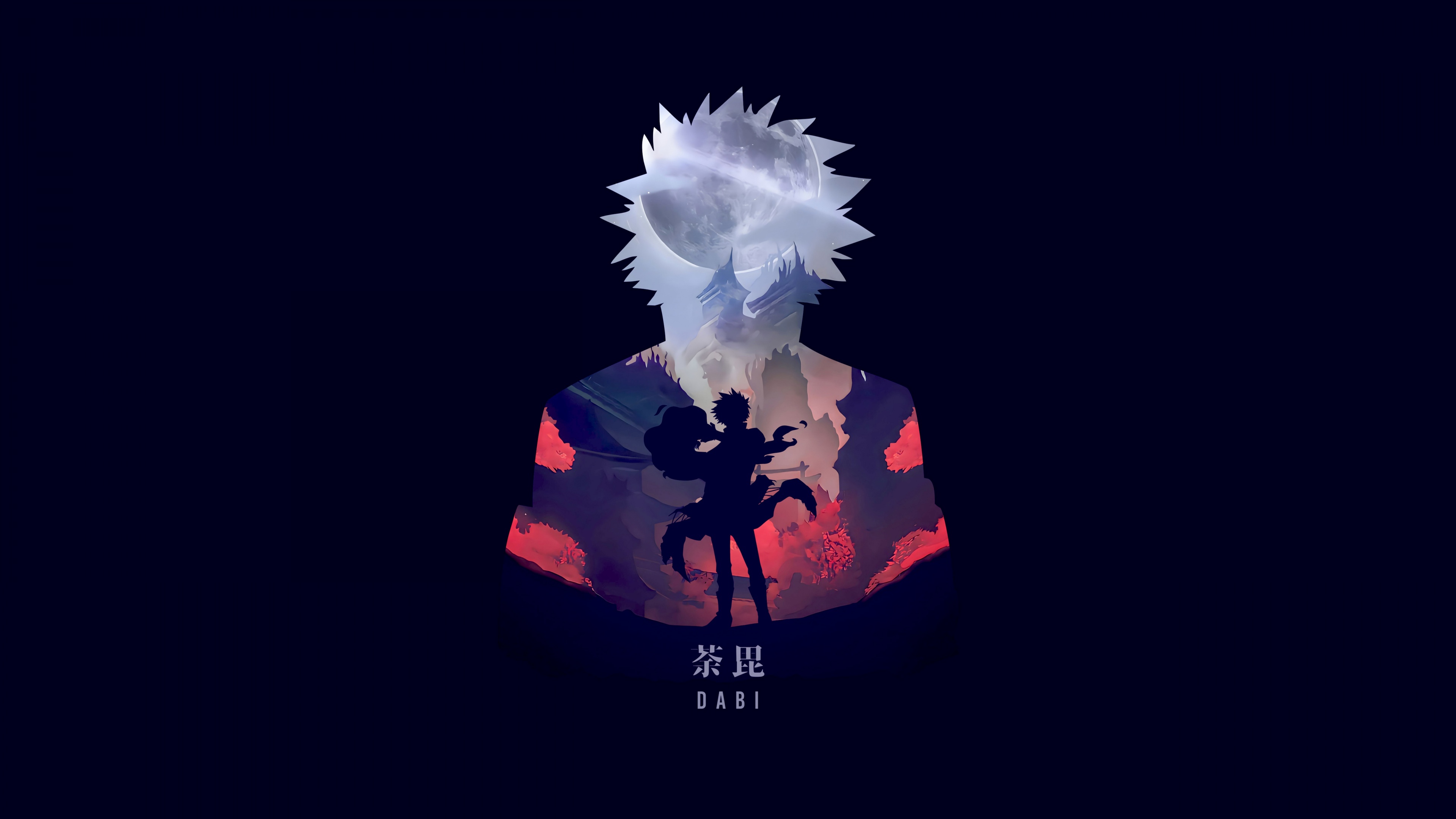 A detailed, cinematic close-up of Dabi from My Hero Academia set against a dark background.