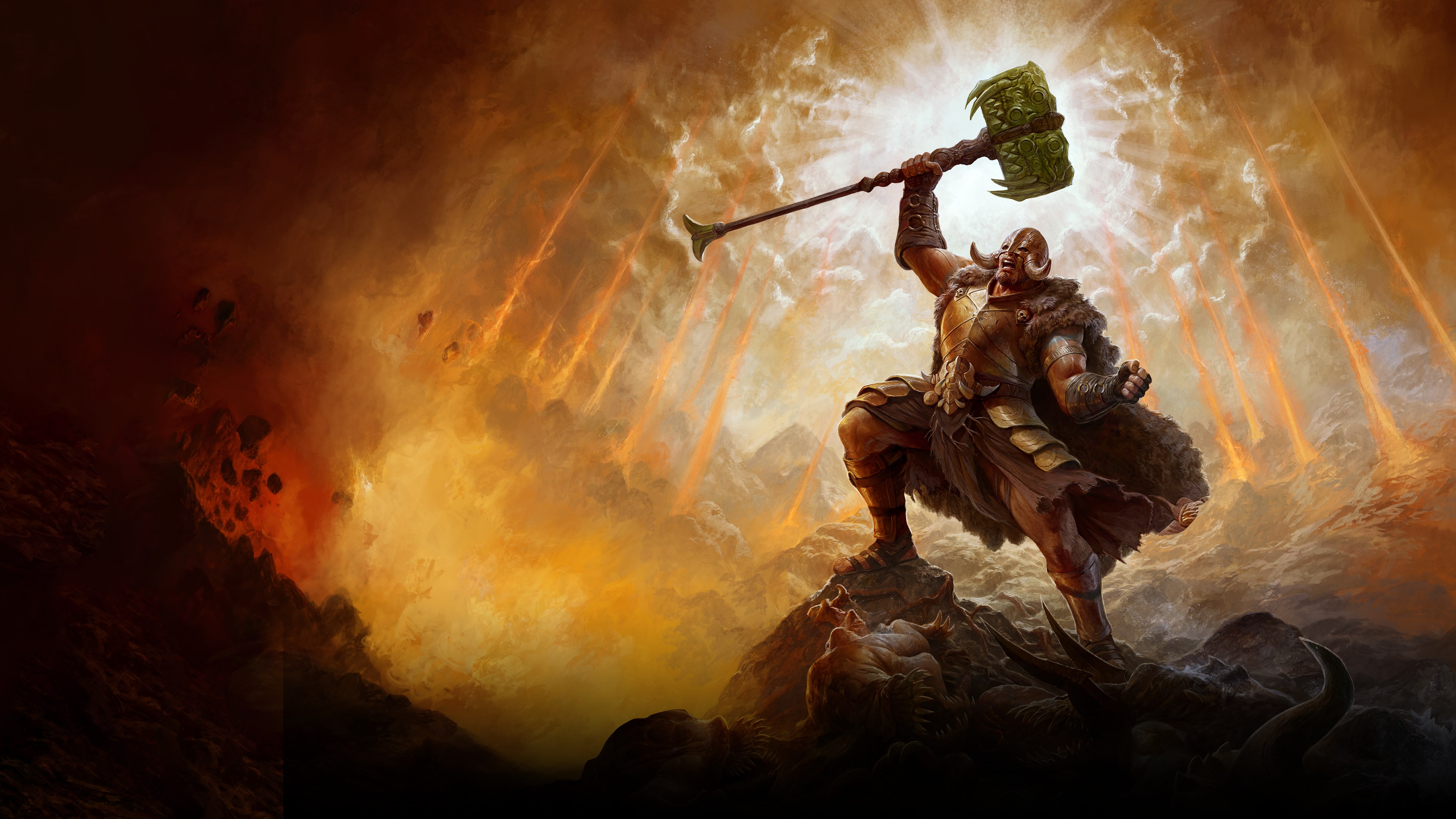 A menacing, dark-armored character from Diablo IV in a moody, gothic setting.