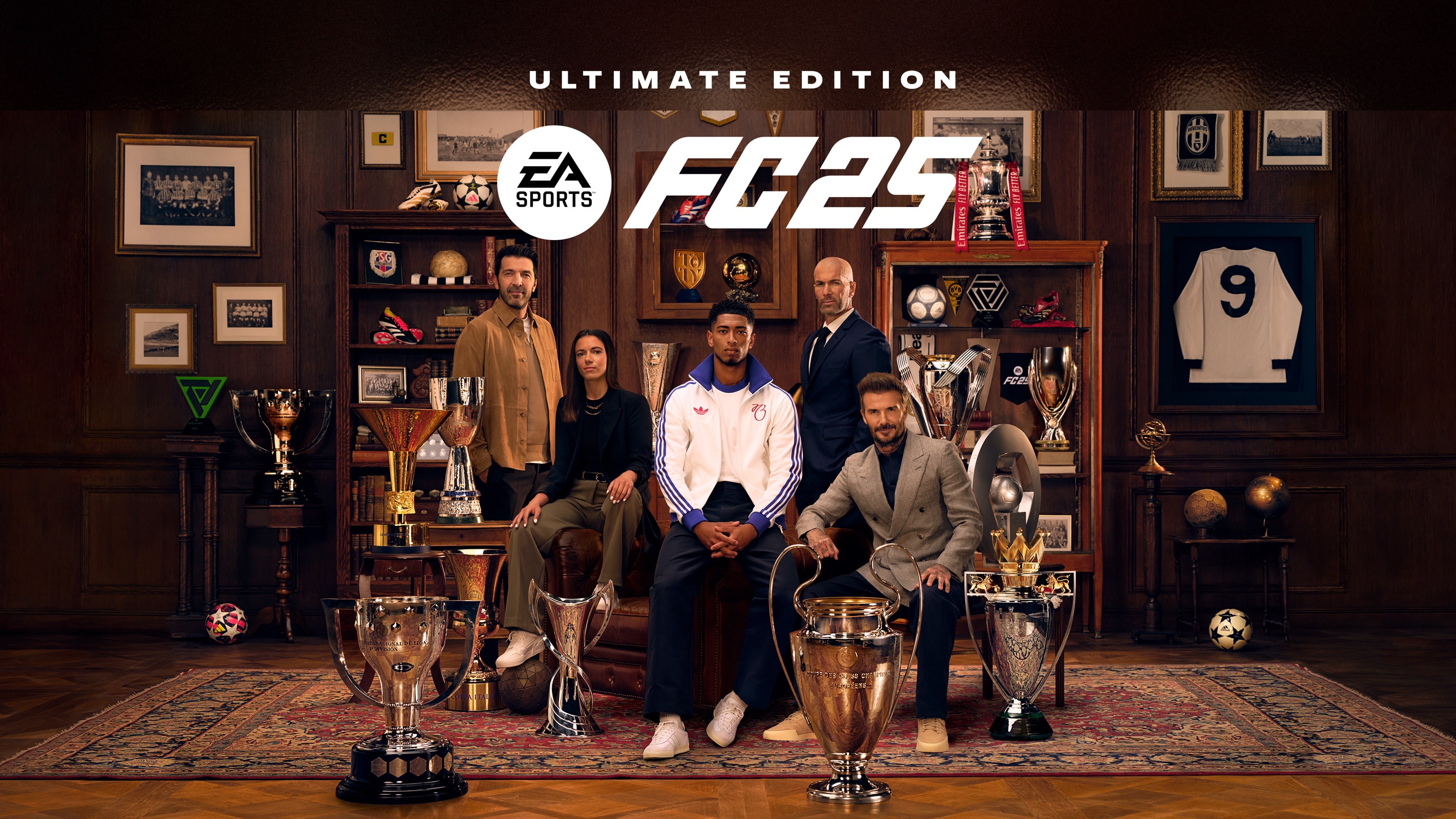 EA Sports FC 25 Ultimate Edition concept art featuring David Beckham and Jude Bellingham