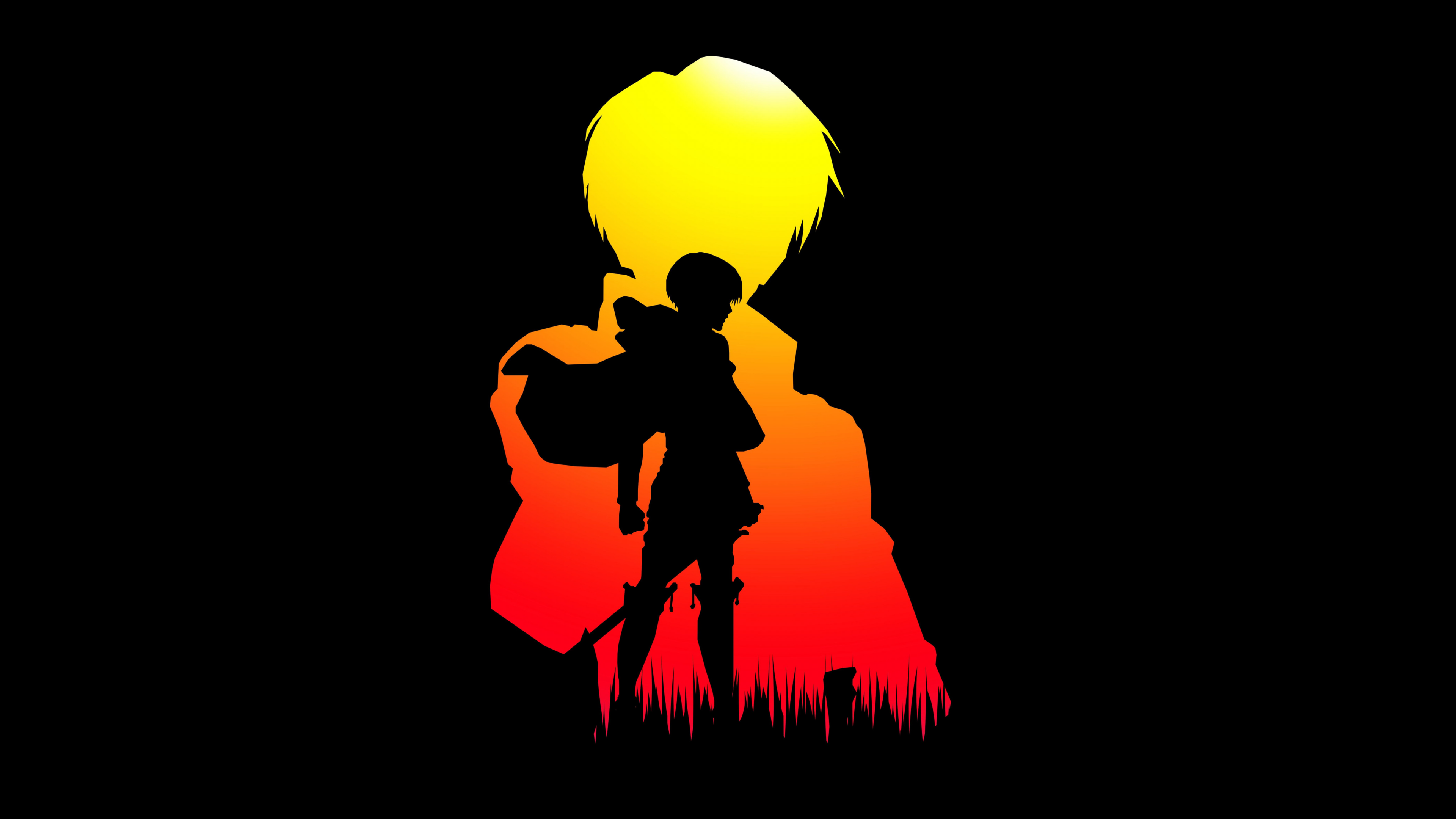 Minimalist silhouette of Eren Yeager from Attack on Titan against a black background