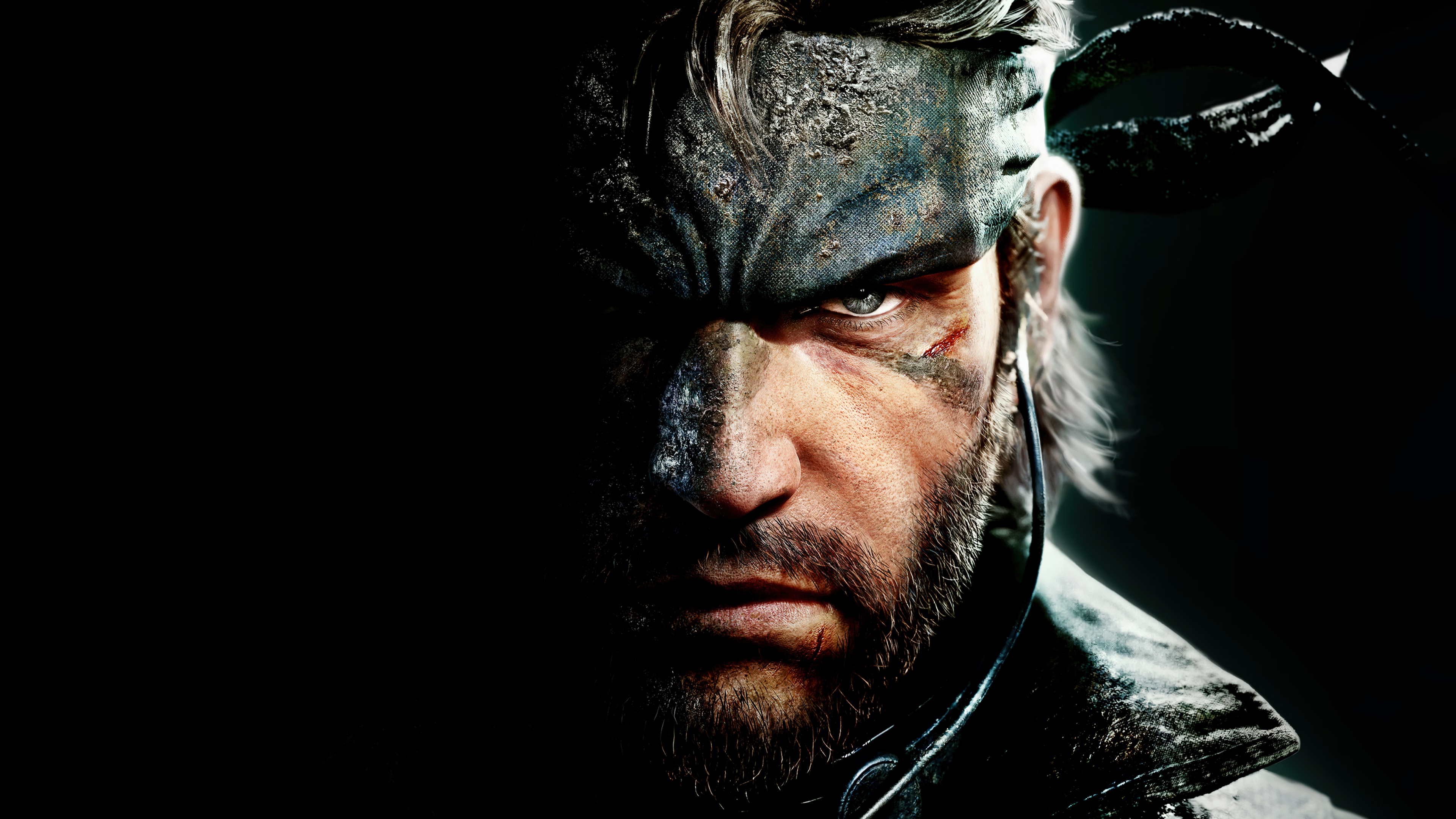 Cinematic portrait of Naked Snake from Metal Gear Solid Delta: Snake Eater on a black background