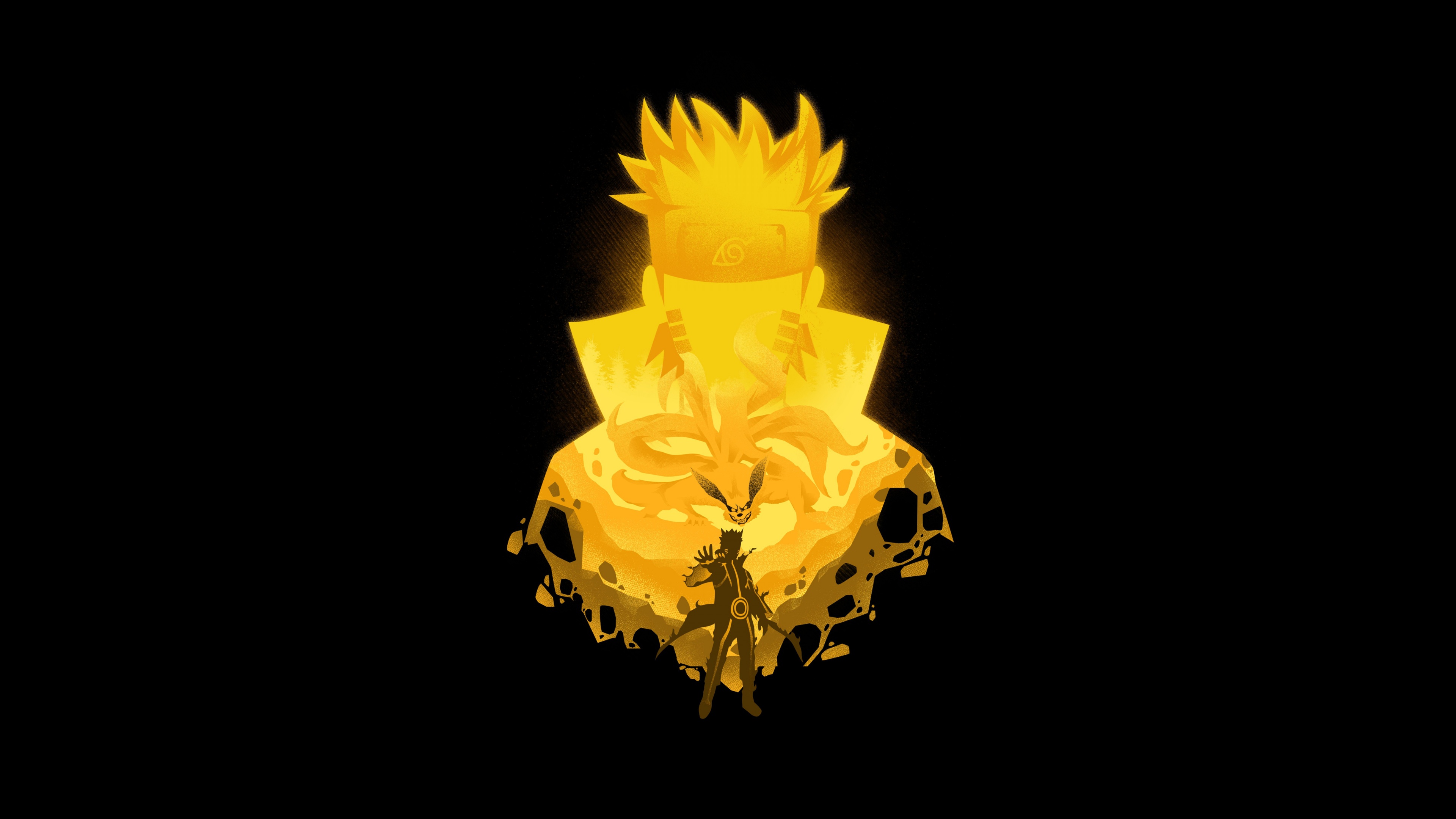 Cinematic 5K high-resolution portrait of Naruto Uzumaki from the Naruto anime series on a black background