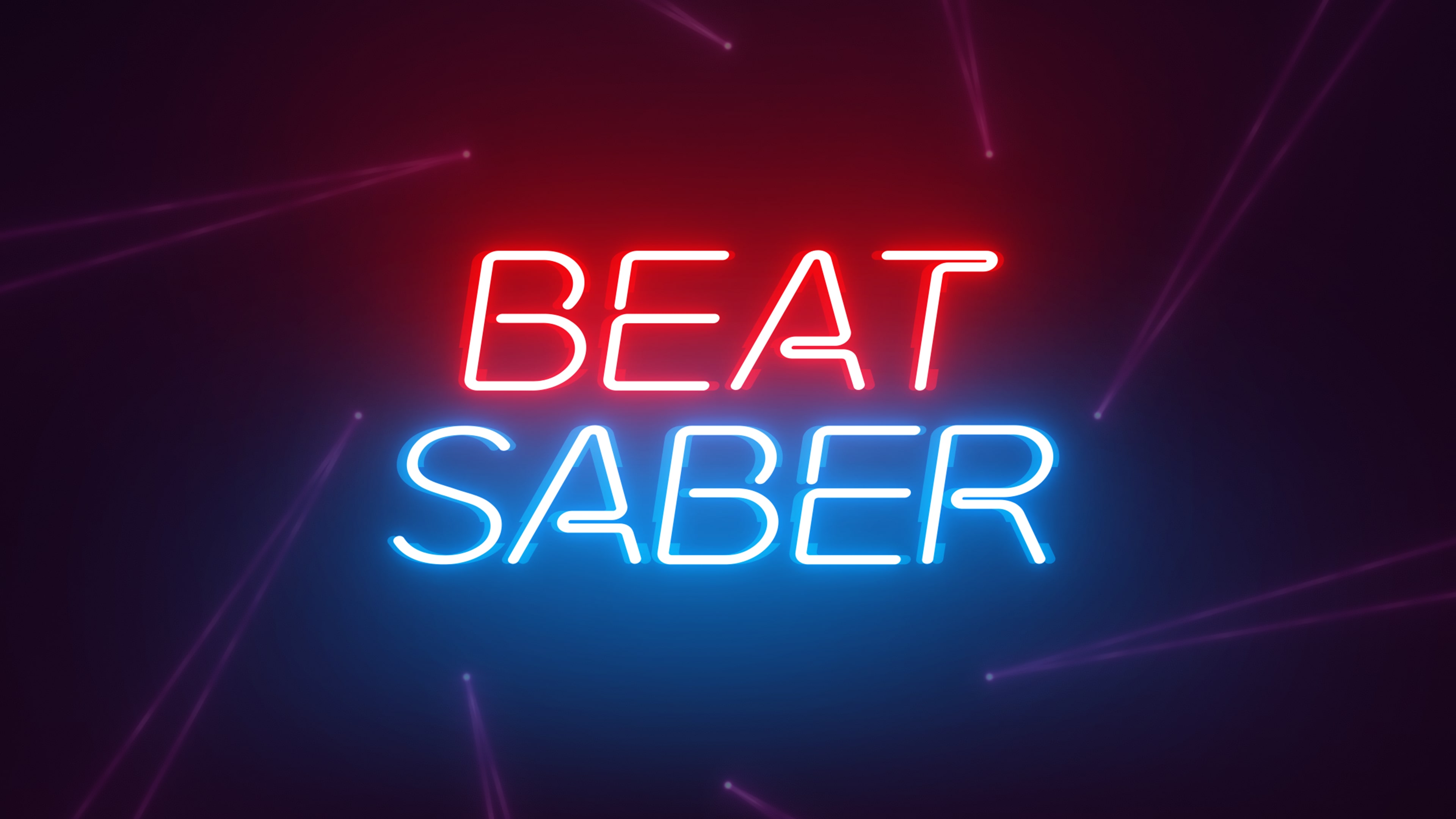 PlayStation 5 console surrounded by bright neon typography and glowing blue and pink lights.