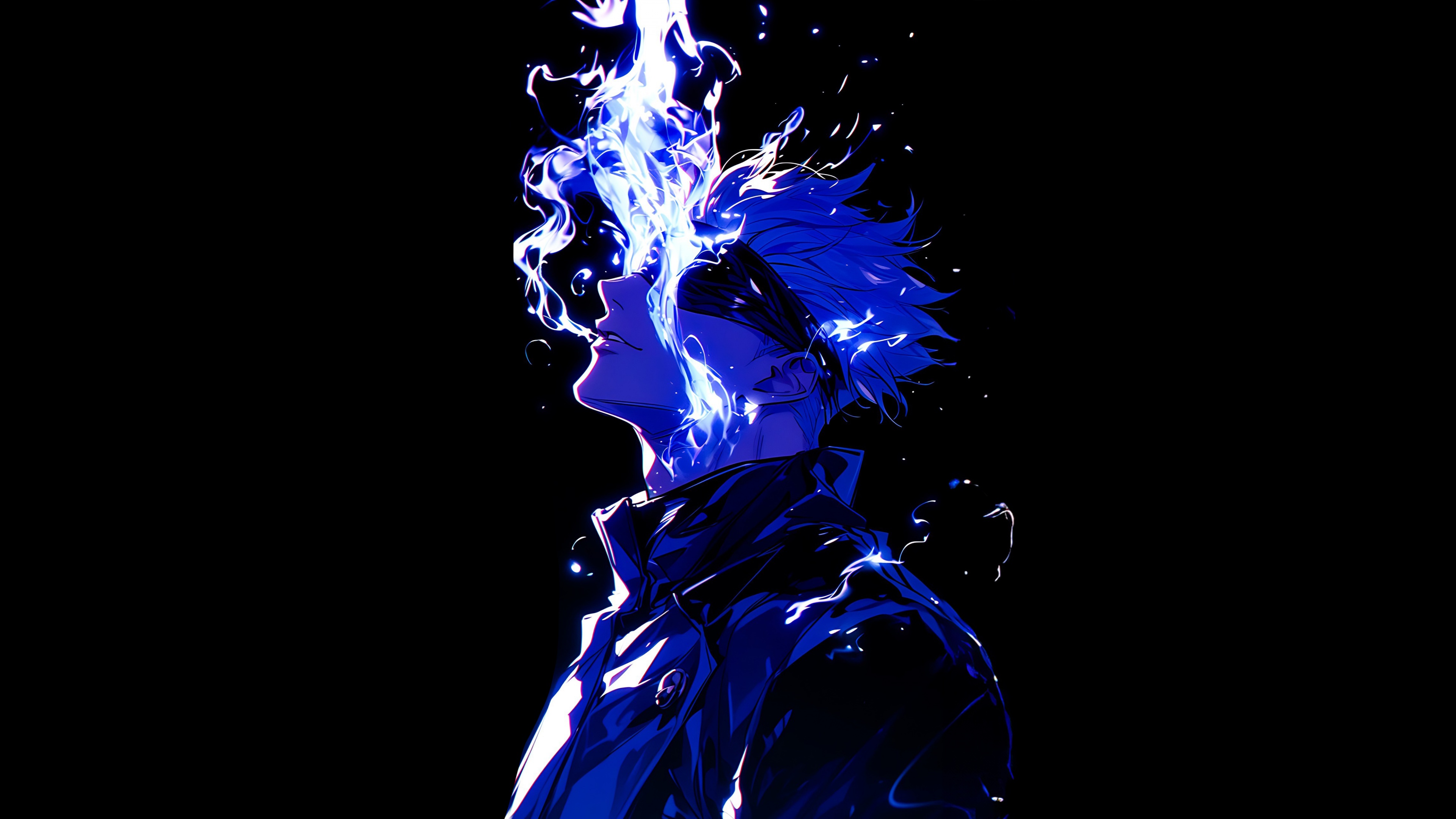 Satoru Gojo from Jujutsu Kaisen on a high-contrast black AMOLED background.