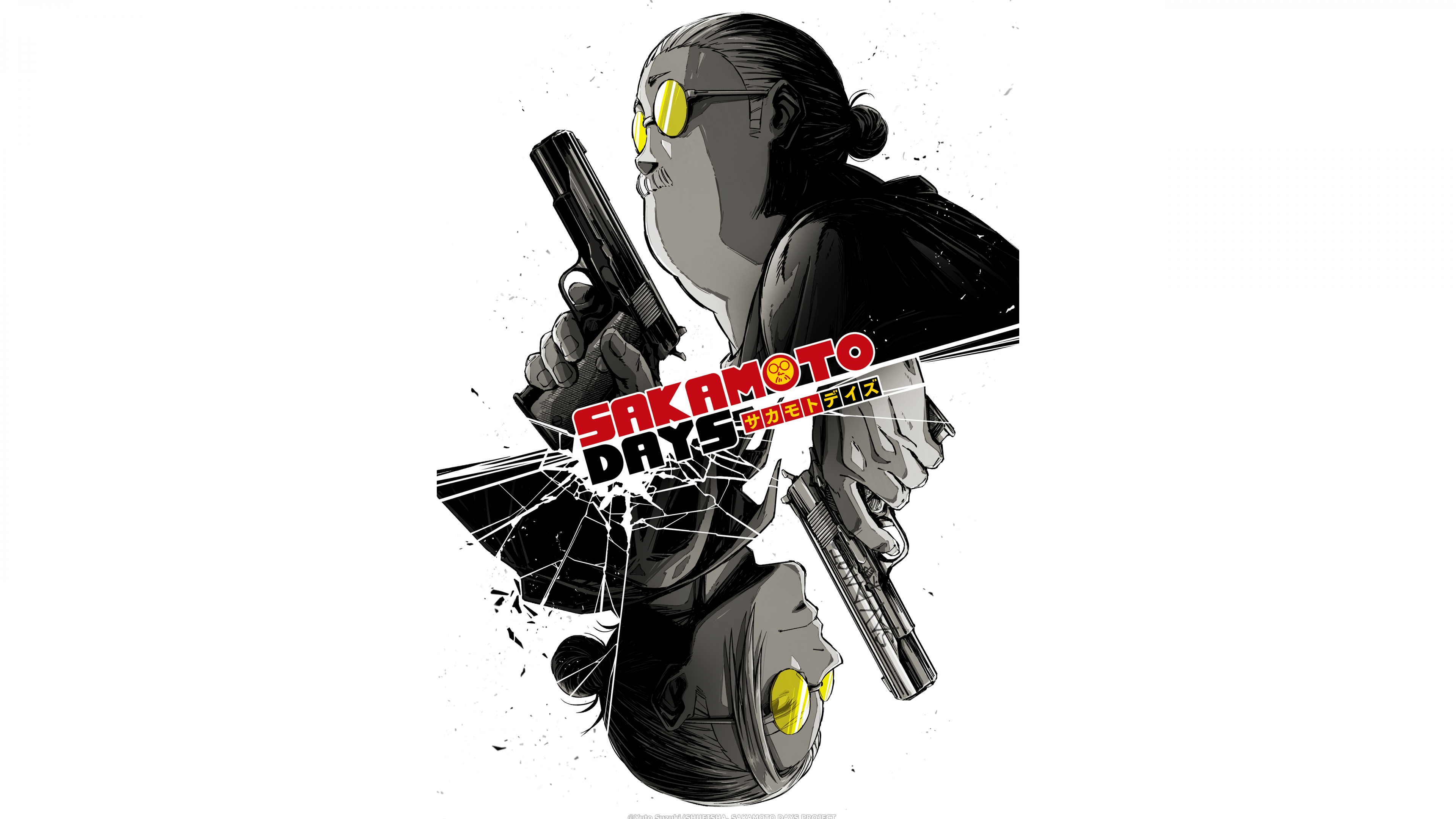 Minimalist 5K poster of Taro Sakamoto from Sakamoto Days on a white background.