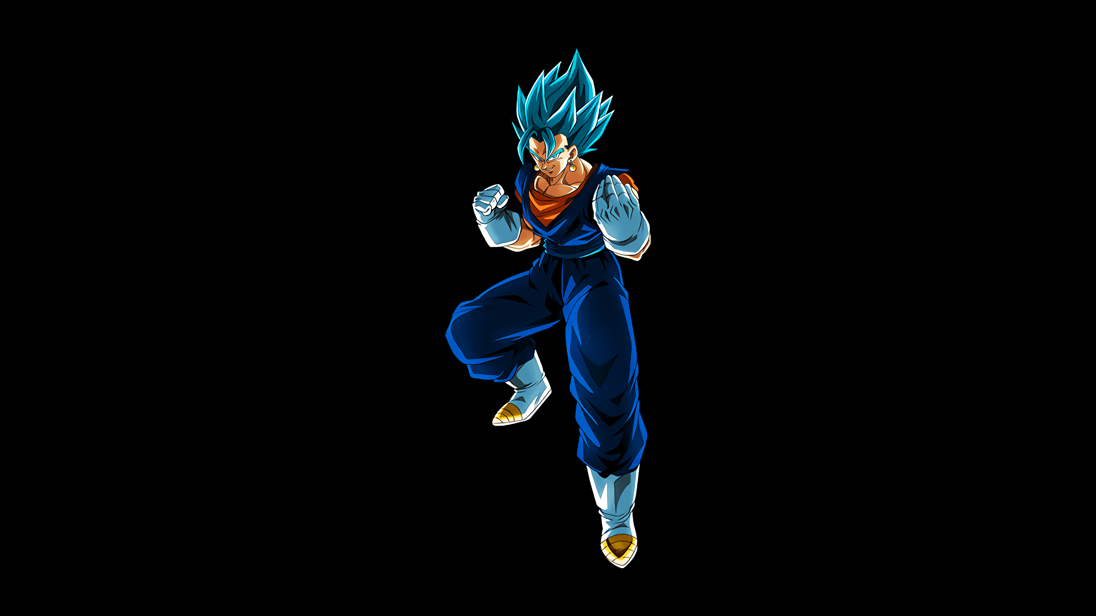 Vegito in Super Saiyan God form from Dragon Ball Super against a solid black background