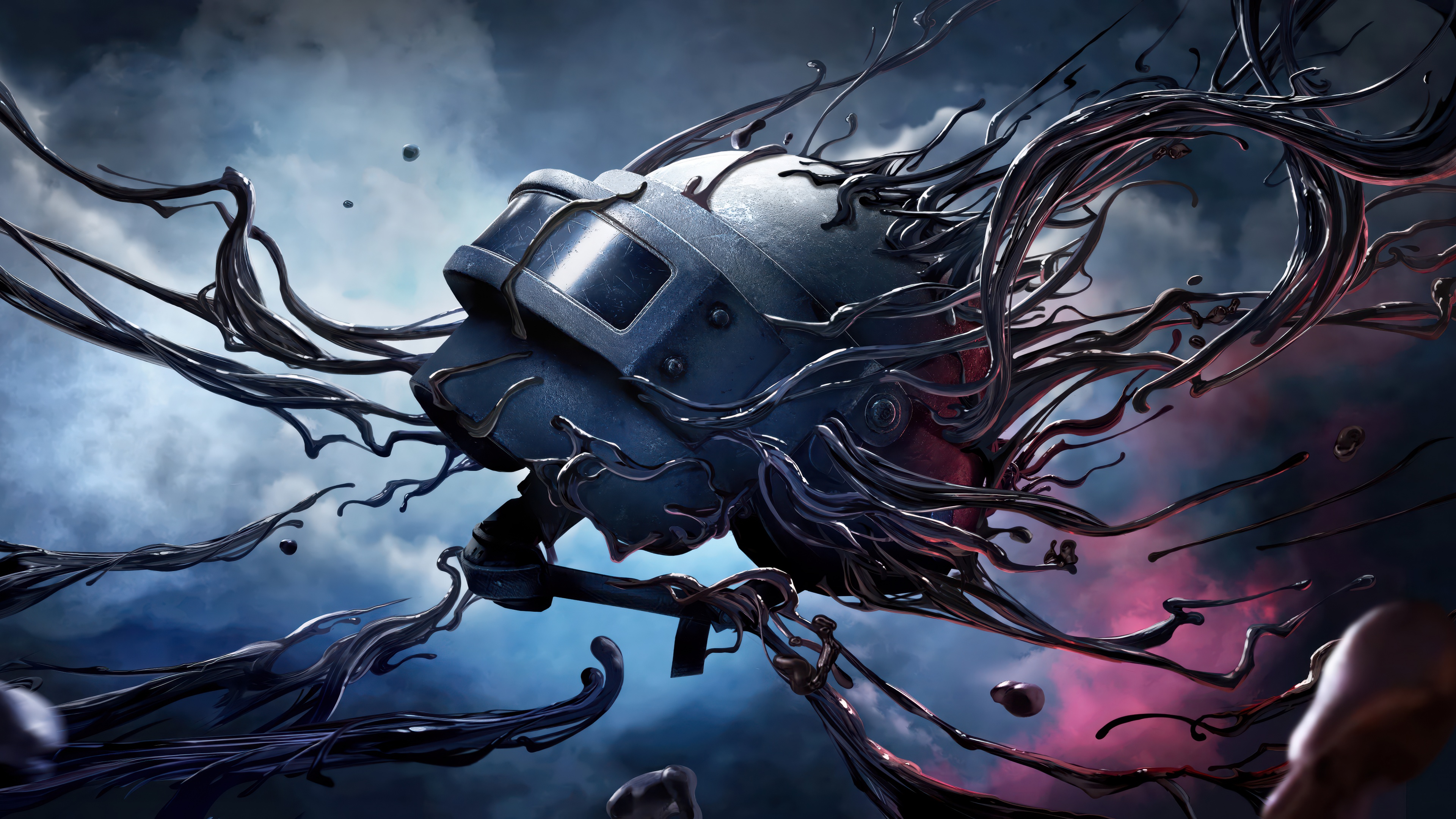 Marvel's Venom wearing a PUBG Mobile Level 3 tactical helmet in a high-definition gaming render.