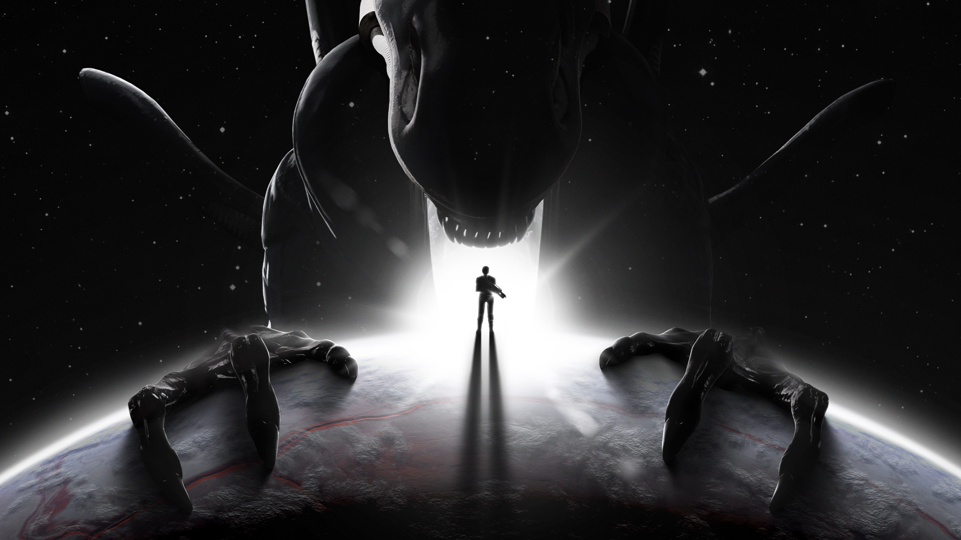 A menacing Xenomorph from the Alien franchise lurking in a dark, cinematic environment.