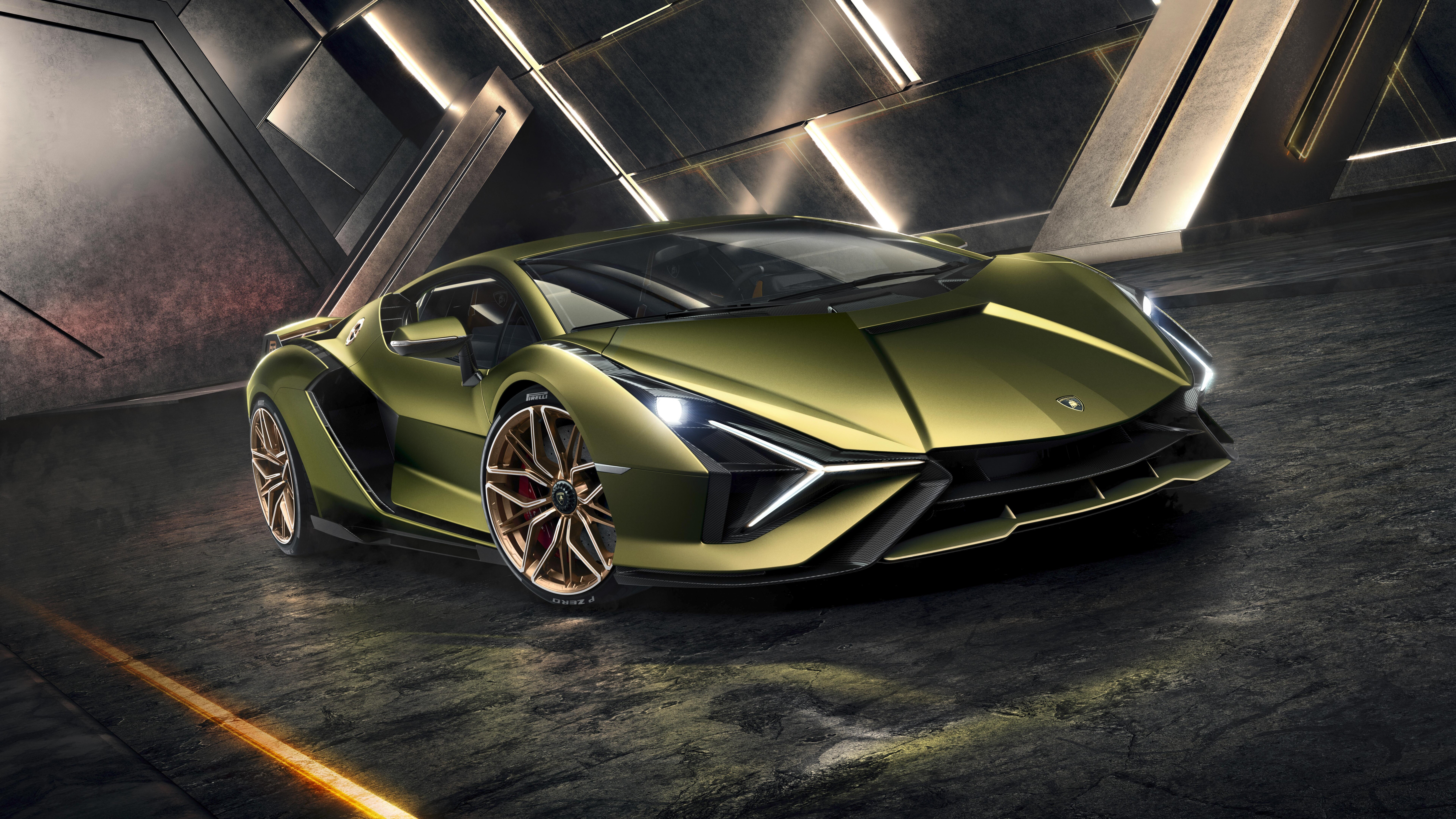 A vibrant green Lamborghini Sián FKP 37 supercar showcasing its aggressive aerodynamic design and sleek bodywork.