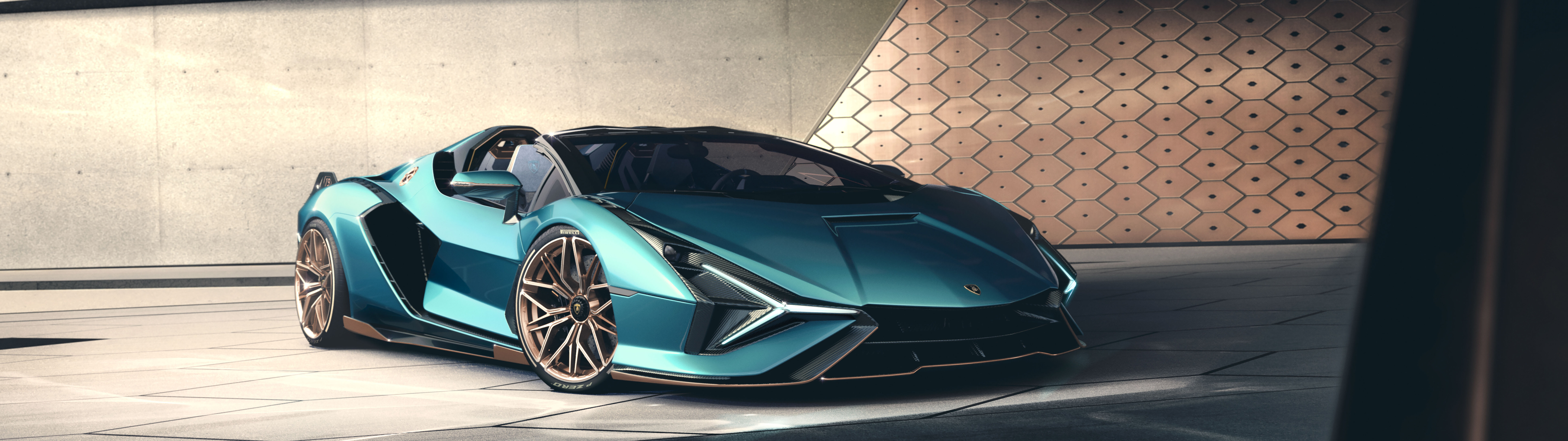 A high-performance Lamborghini Sián FKP 37 Roadster showcasing its aerodynamic curves and sleek supercar design.