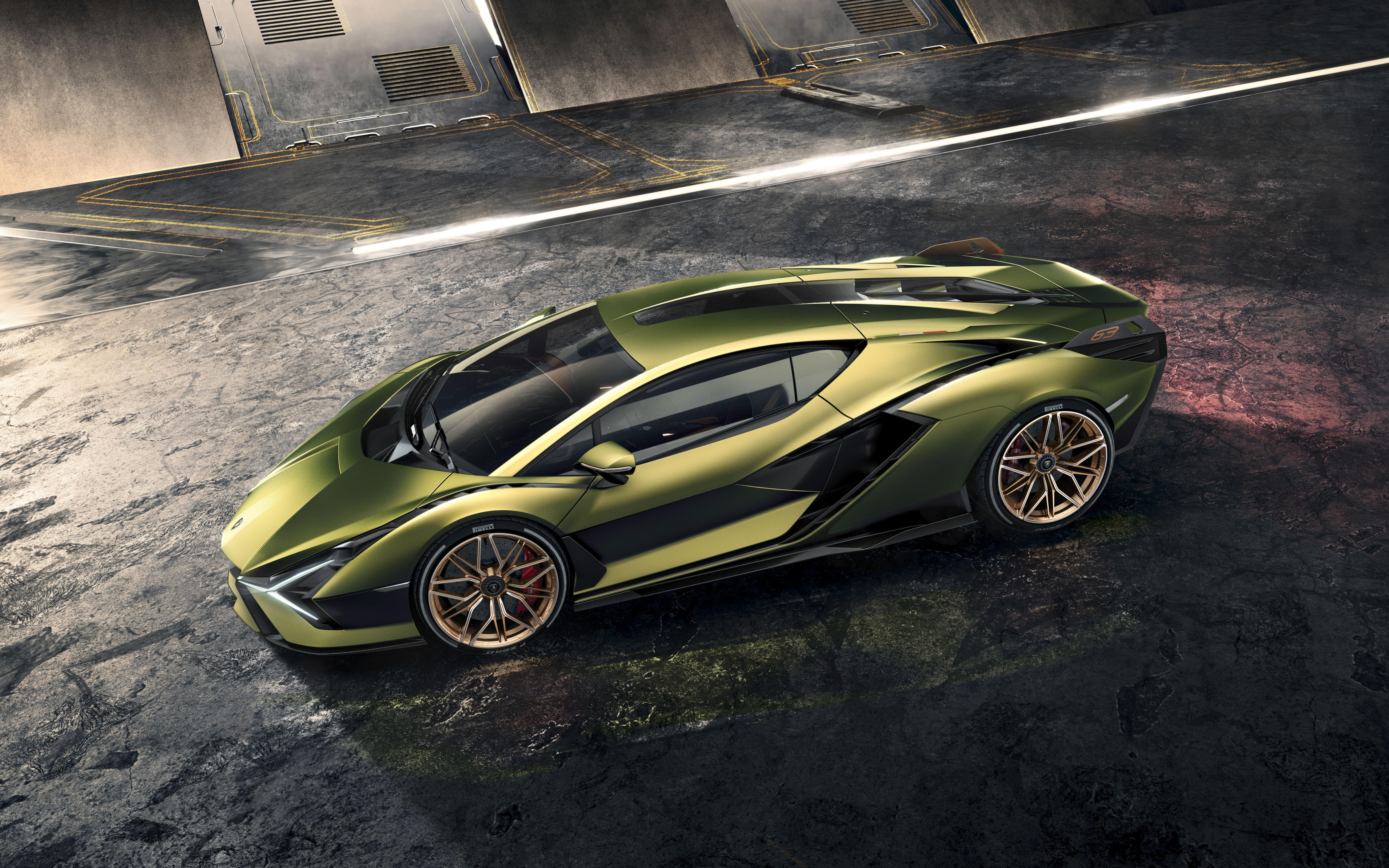 A sleek and aerodynamic bright green Lamborghini Sián FKP 37 supercar.