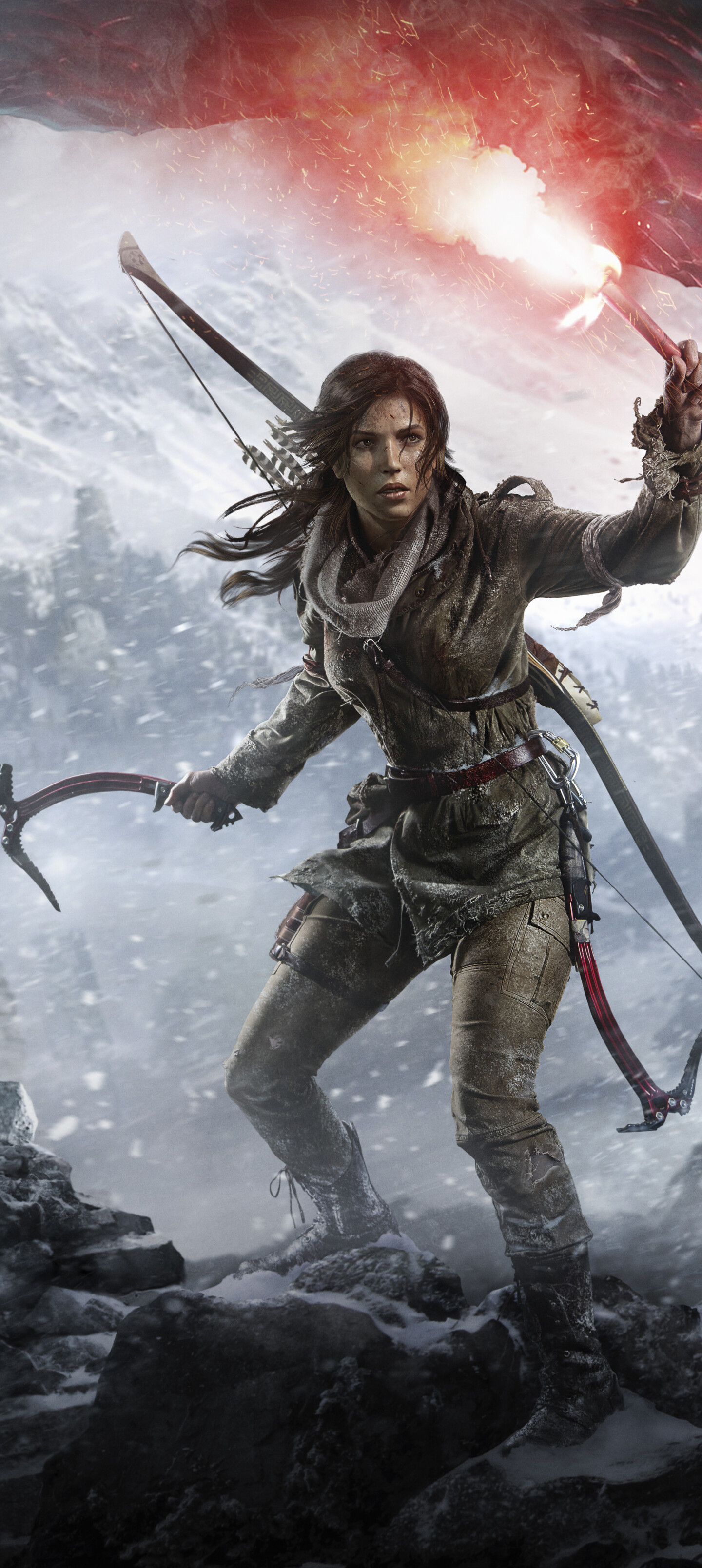 Close-up of Lara Croft from the video game Rise of the Tomb Raider