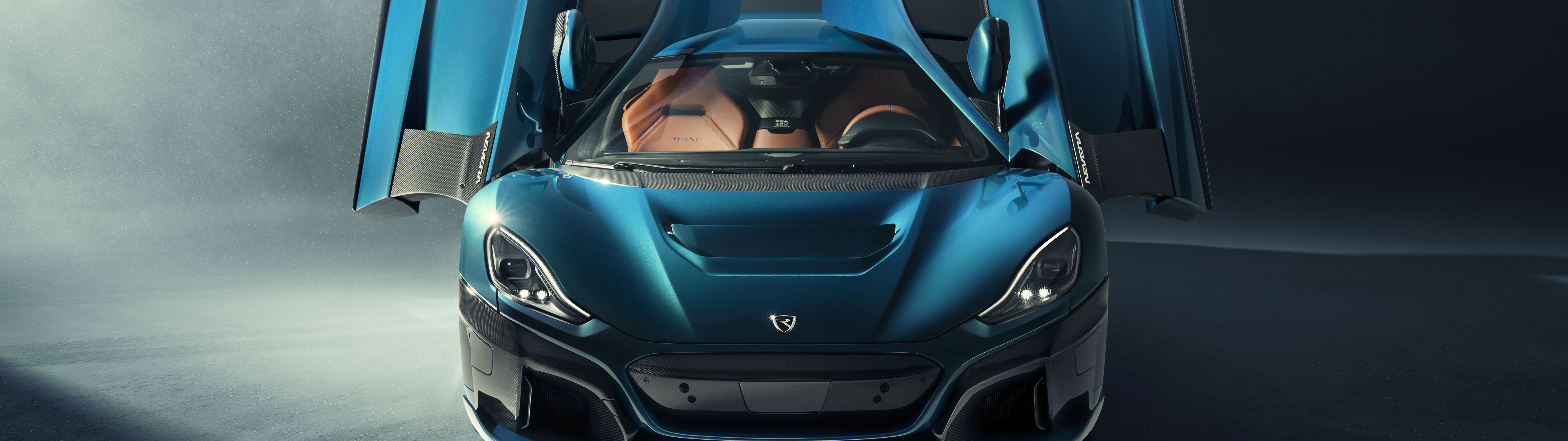 A sleek, high-performance Rimac Nevera electric hypercar displaying aerodynamic design.