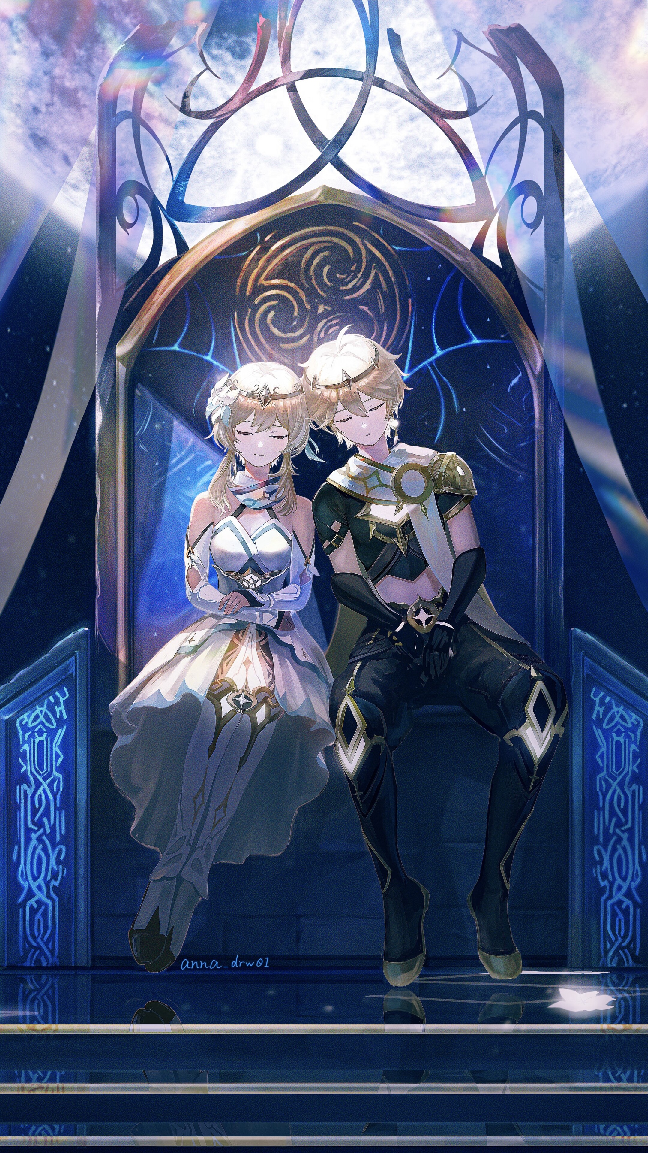 Aether and Lumine from the video game Genshin Impact