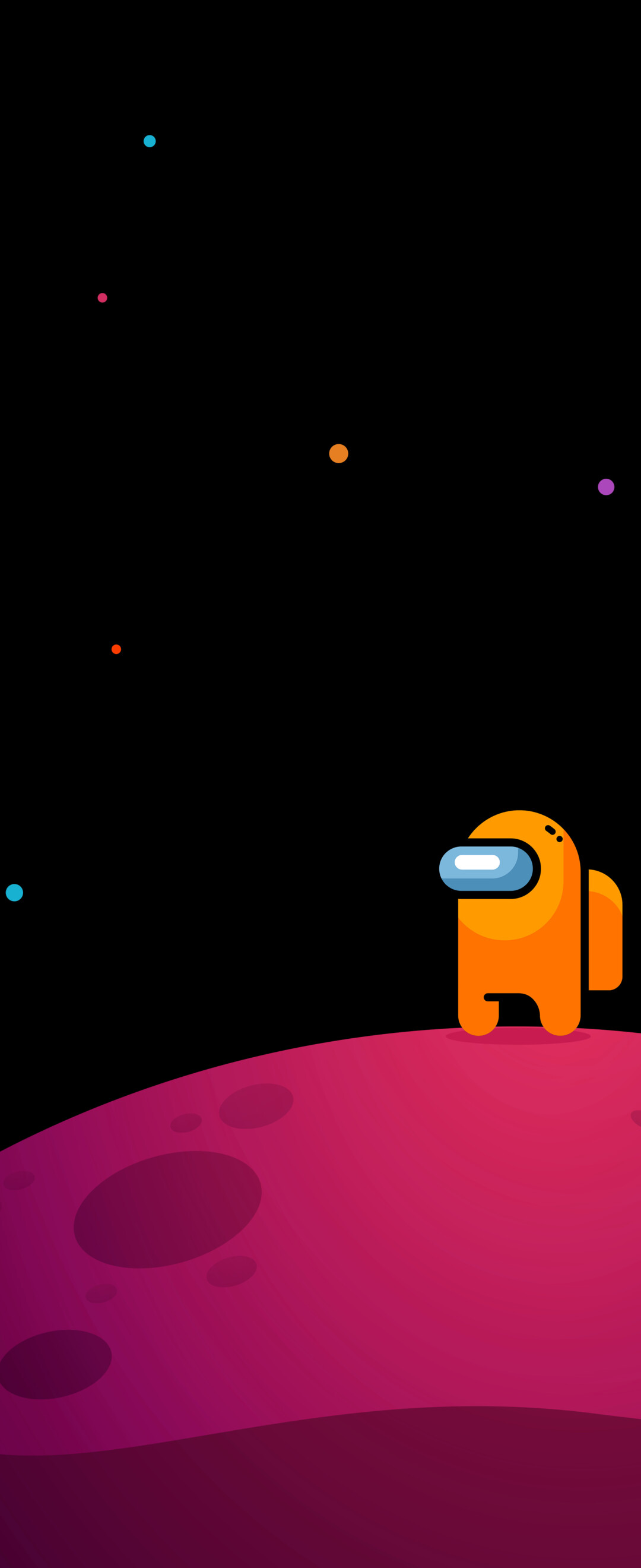 Un personaggio colorato, membro dell’equipaggio, proveniente dal gioco Among Us, raffigurato in un contesto fantascientifico stilizzato.