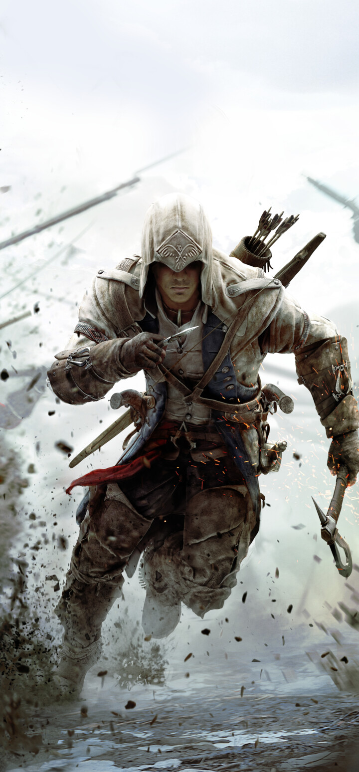 Connor Kenway, protagonista di Assassin's Creed III, indossa il suo caratteristico abbigliamento da assassino.