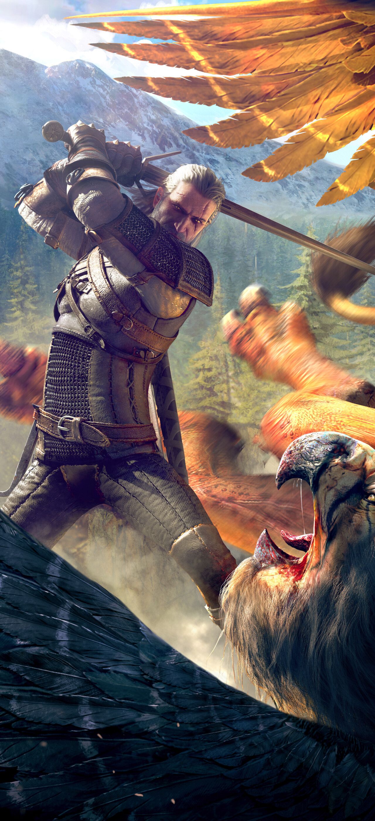 Geralt of Rivia from The Witcher 3: Wild Hunt featuring his iconic white hair and intense expression.