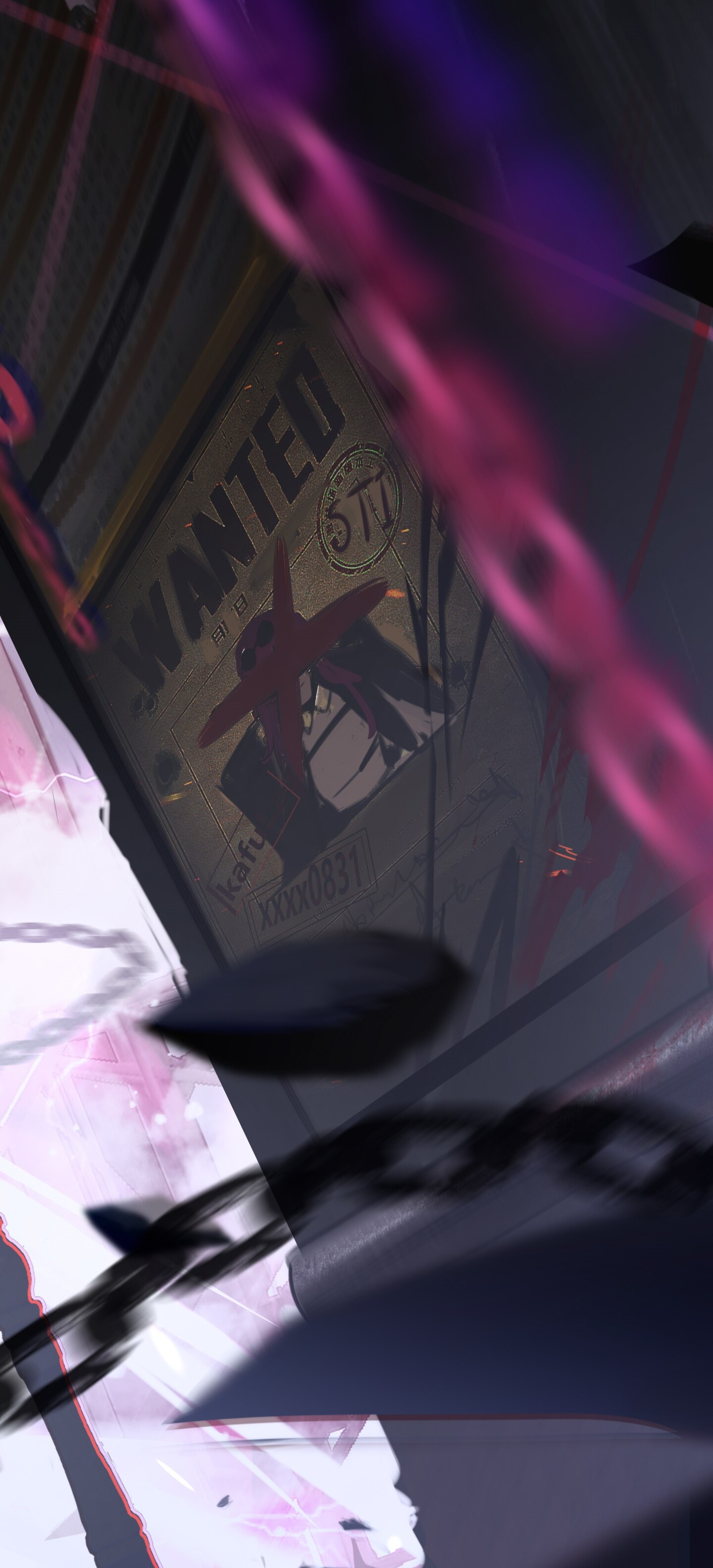 Kafka from Honkai: Star Rail looking forward with a mysterious gaze