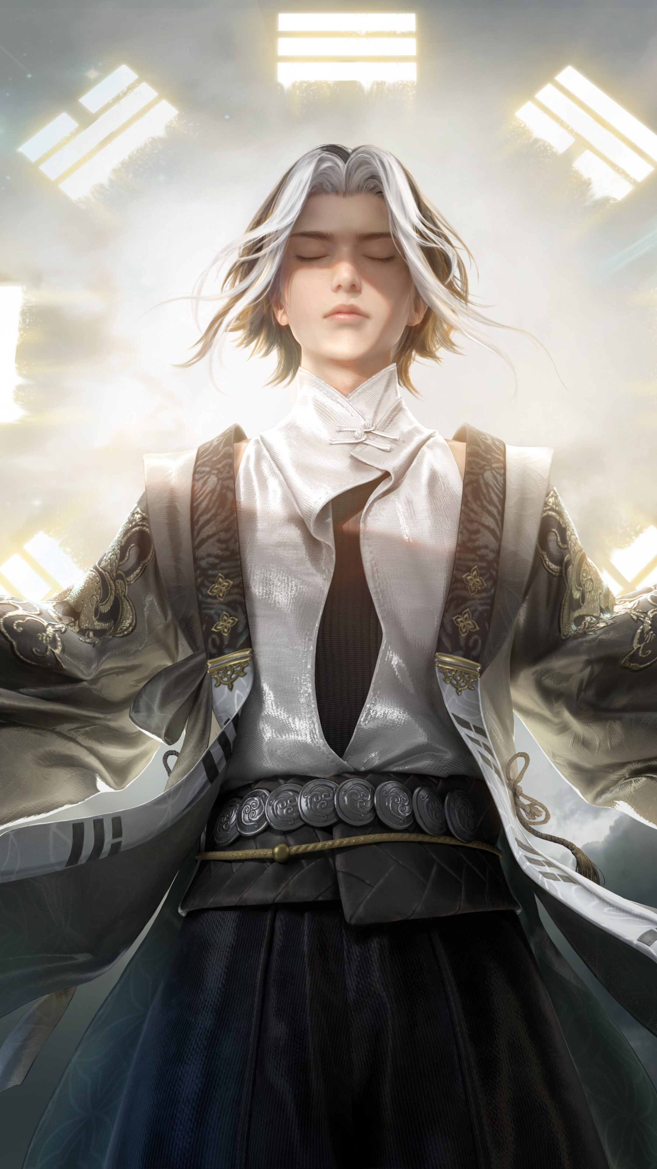 Un personaje mago con poderes mágicos del juego Naraka: Bladepoint, realizando un hechizo.
