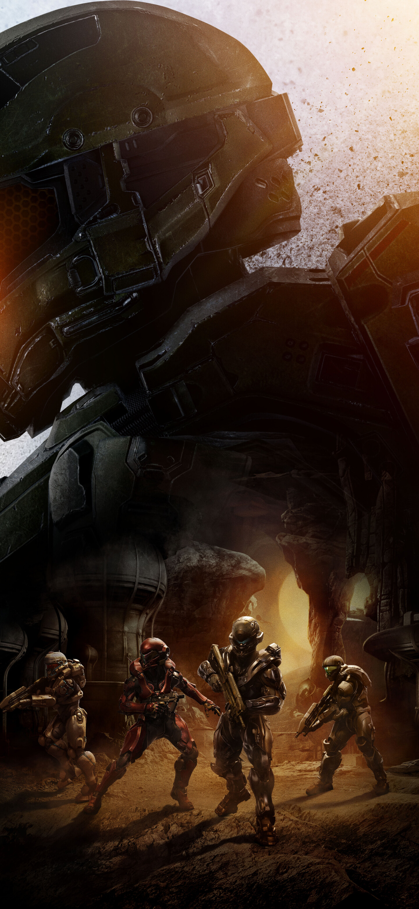 Master Chief in his iconic green MJOLNIR armor from the Halo 5: Guardians video game.