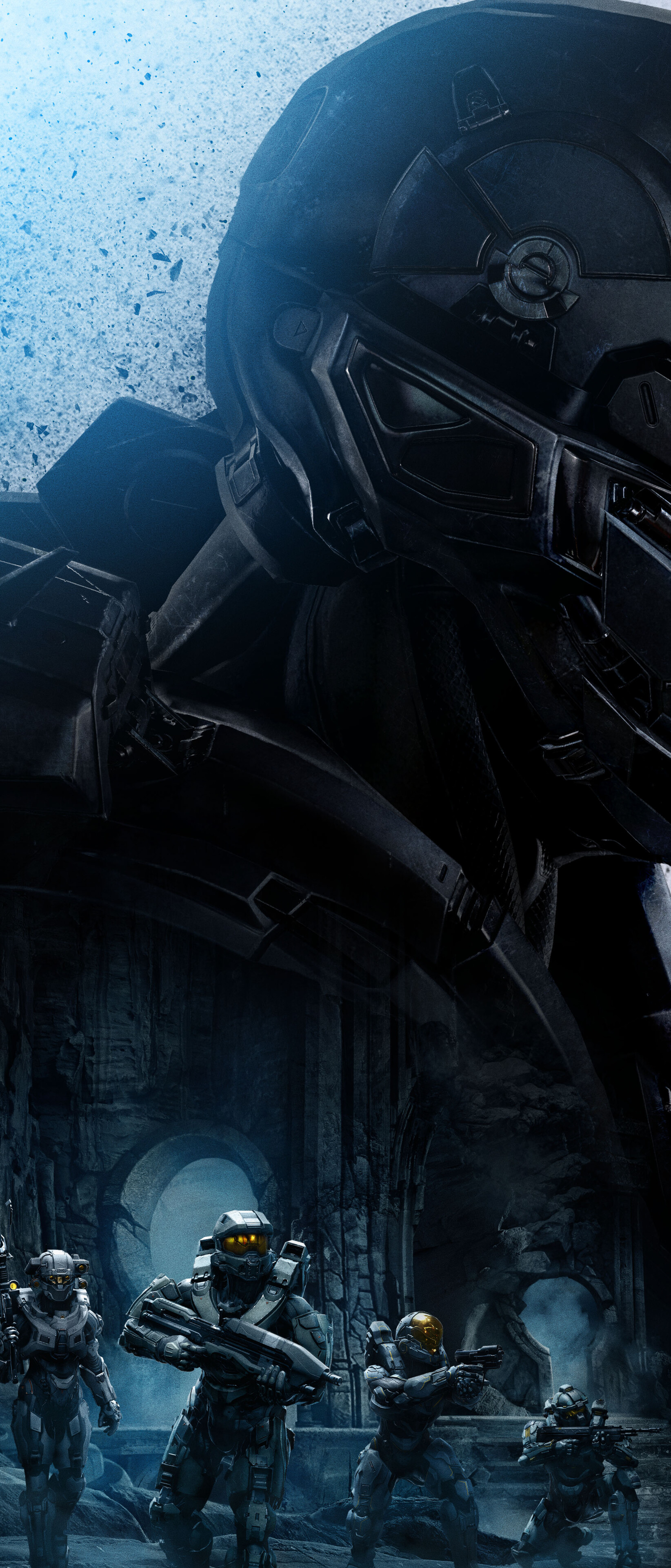 Master Chief in his signature green MJOLNIR armor from the Halo 5: Guardians video game.