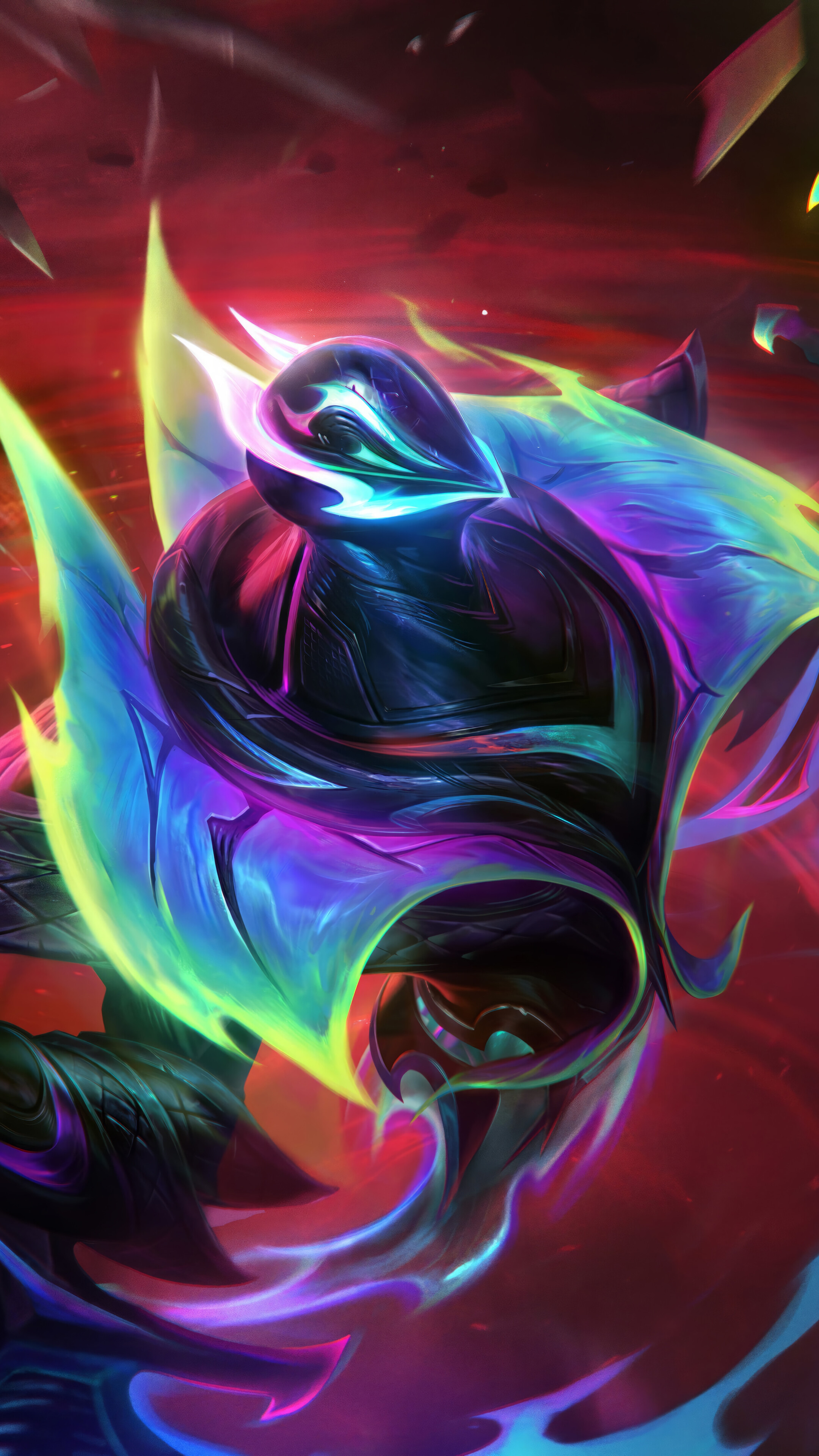 Un ritratto cupo e inquietante del personaggio Nocturne, proveniente dal videogioco League of Legends, immerso nell’oscurità.