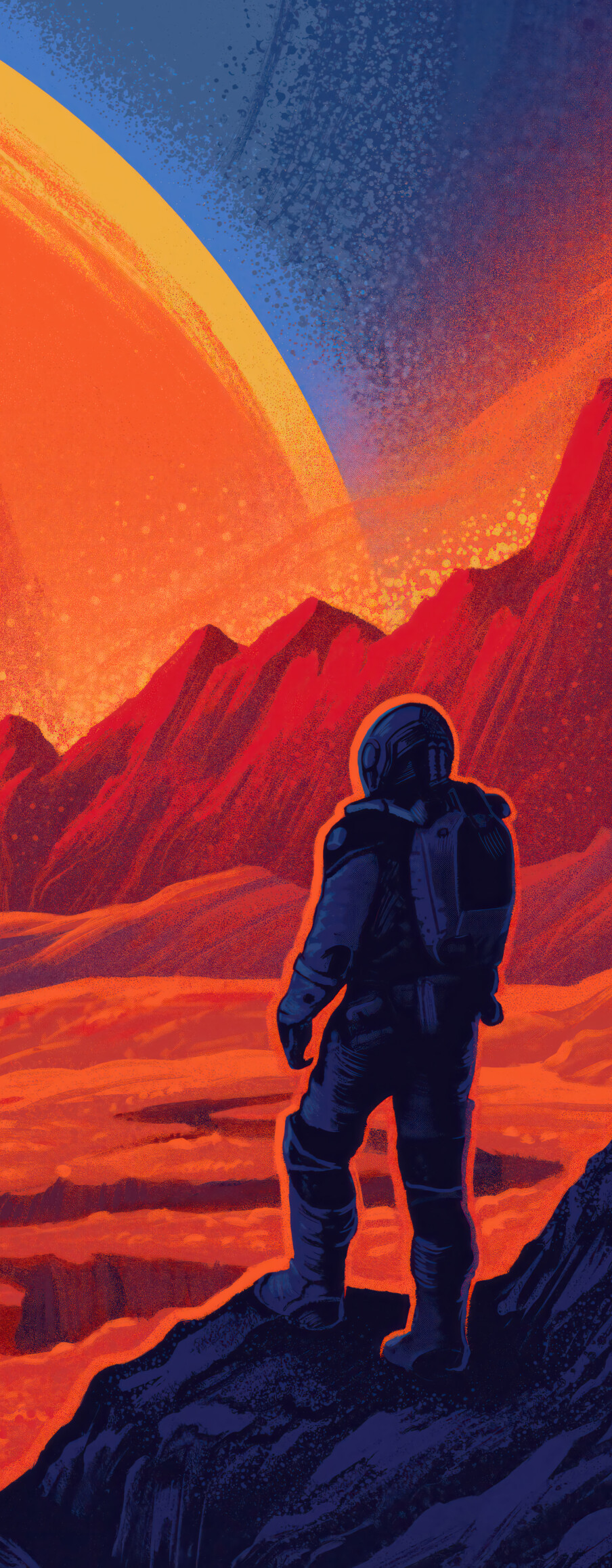 Un astronauta, con indosso una tuta spaziale dettagliata, fluttua tra stelle e nebulose dai colori vivaci, in un’immagine ispirata all’universo di Starfield.