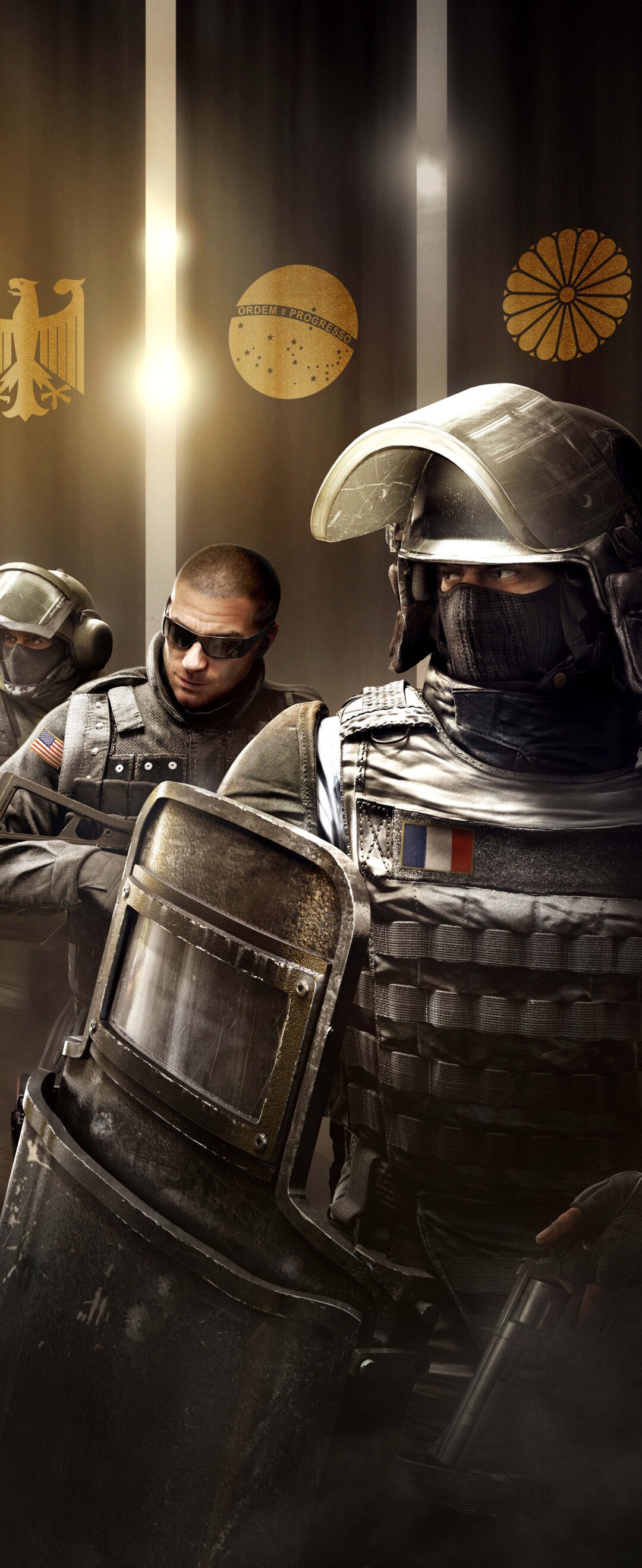 A tactical operator from Tom Clancy's Rainbow Six: Siege equipped with heavy military gear and a firearm.