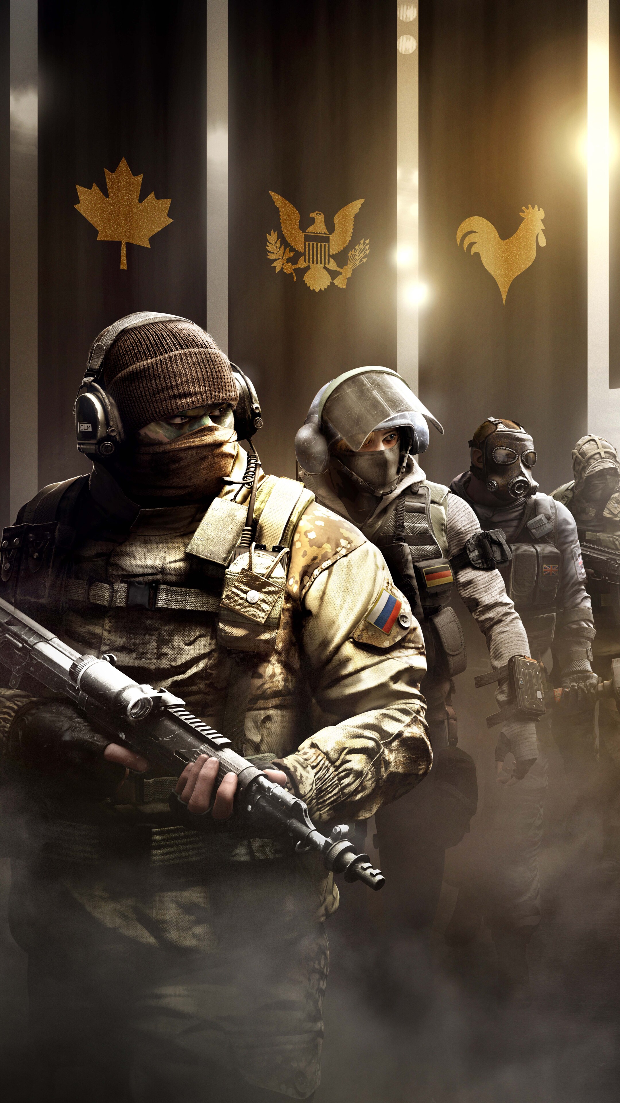 Un soldato equipaggiato con l’abbigliamento tattico completo e un elmetto antiproiettile, tratto dal videogioco Tom Clancy’s Rainbow Six: Siege.