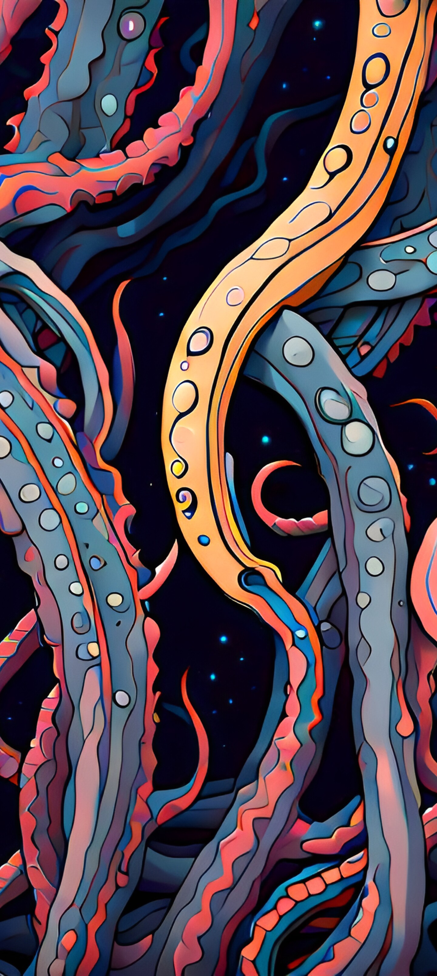 Abstract cosmic horror depiction of Cthulhu with massive tentacles emerging from an otherworldly void.