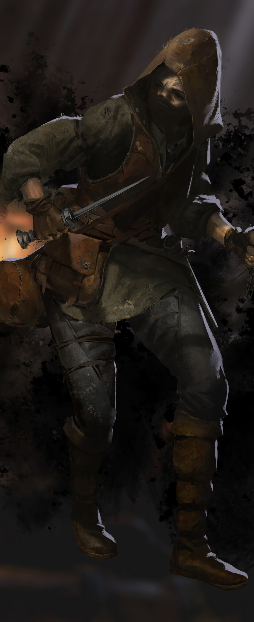A heavily armored warrior from the game Dark and Darker standing in a dark, torch-lit dungeon corridor.