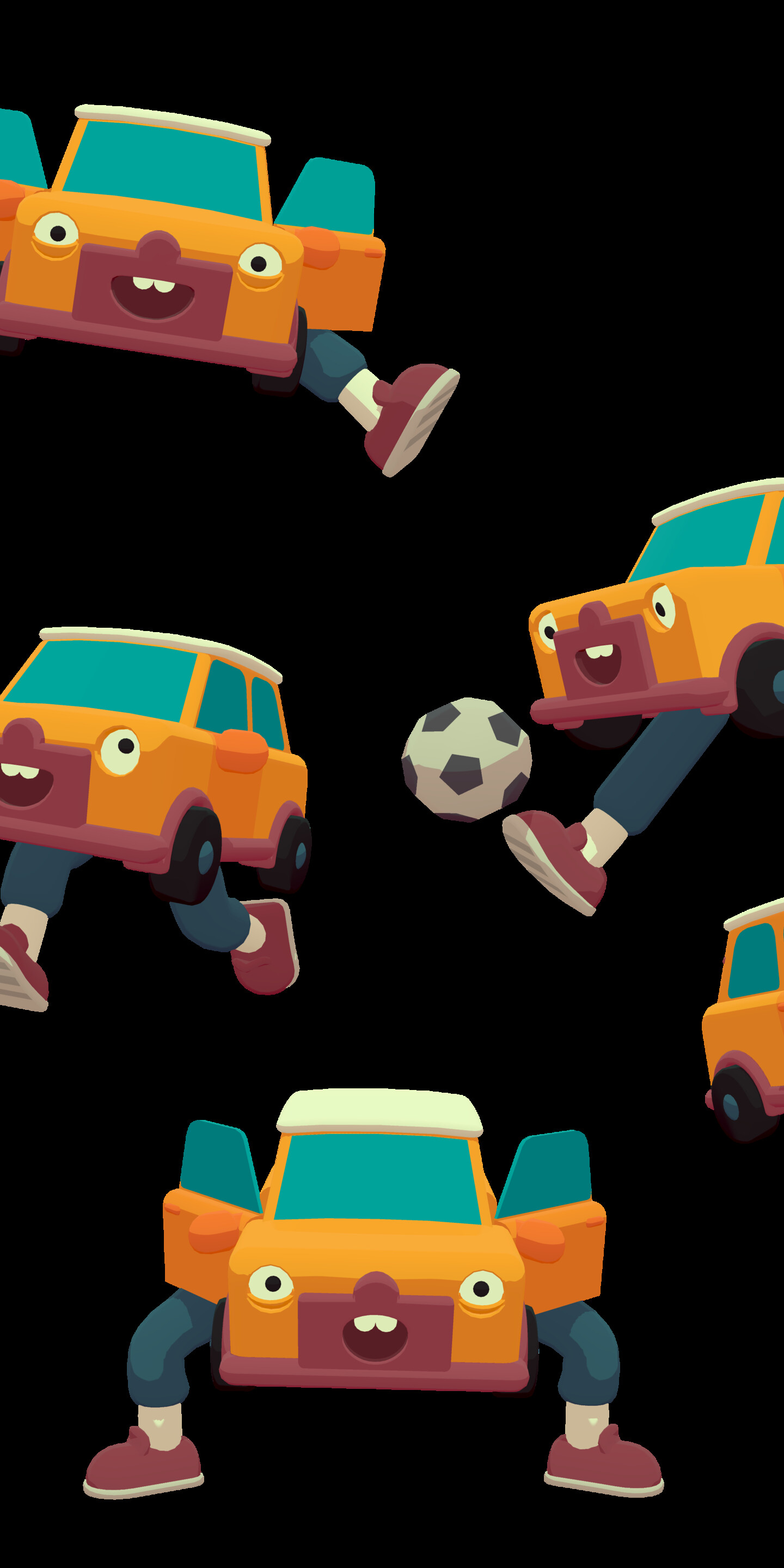 Una scena di videogioco vivace e surreale, con un personaggio stilizzato e una bizzarra trasformazione di un’auto in un paesaggio digitale.