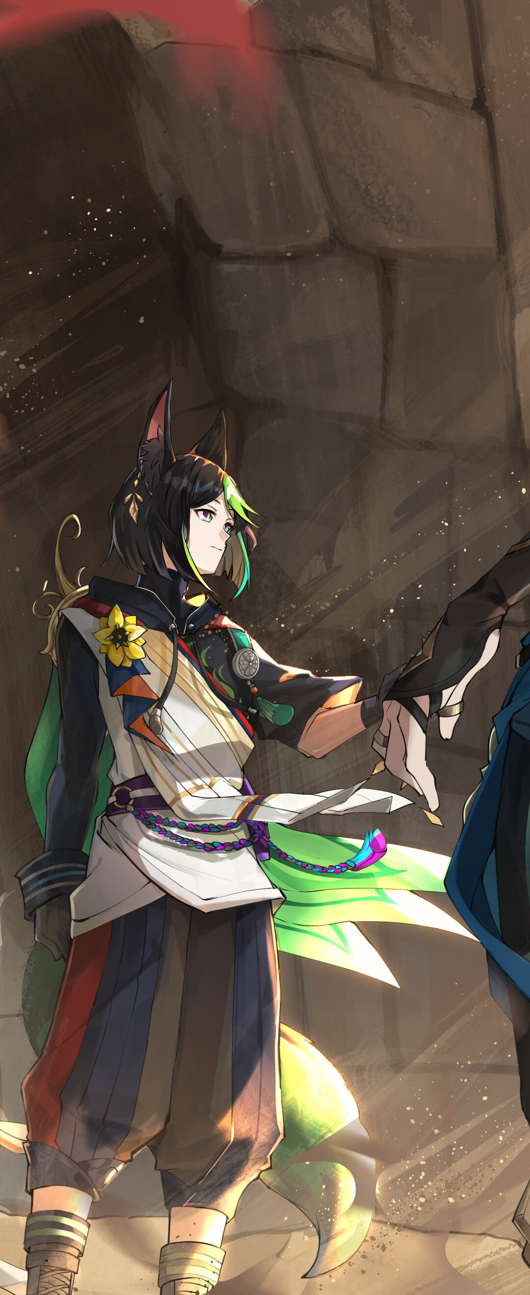 A high-quality depiction of Alhaitham and Tighnari from Genshin Impact.
