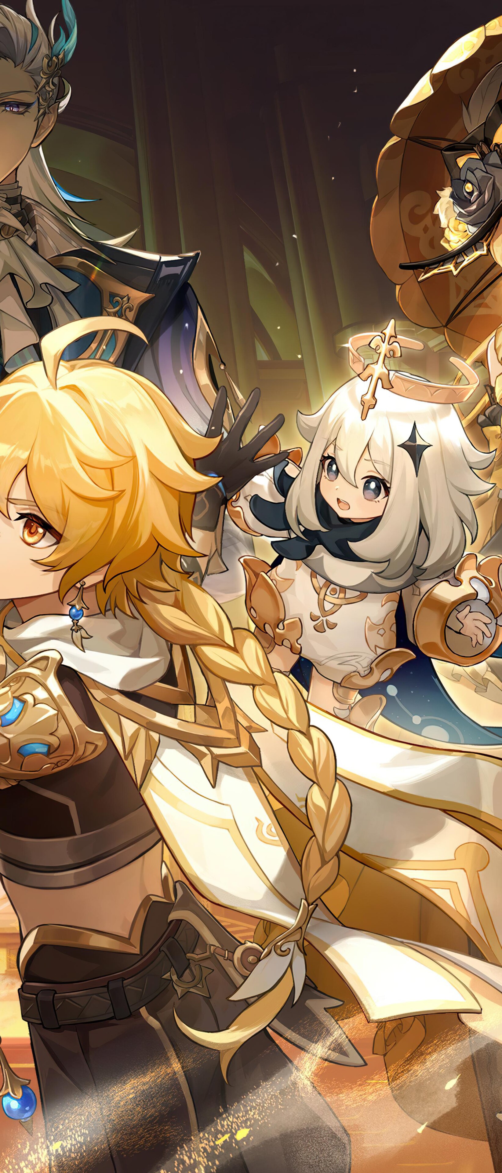 Una rappresentazione artistica di Furina, Lyney, Lynette e Neuvillette, personaggi del videogioco Genshin Impact.