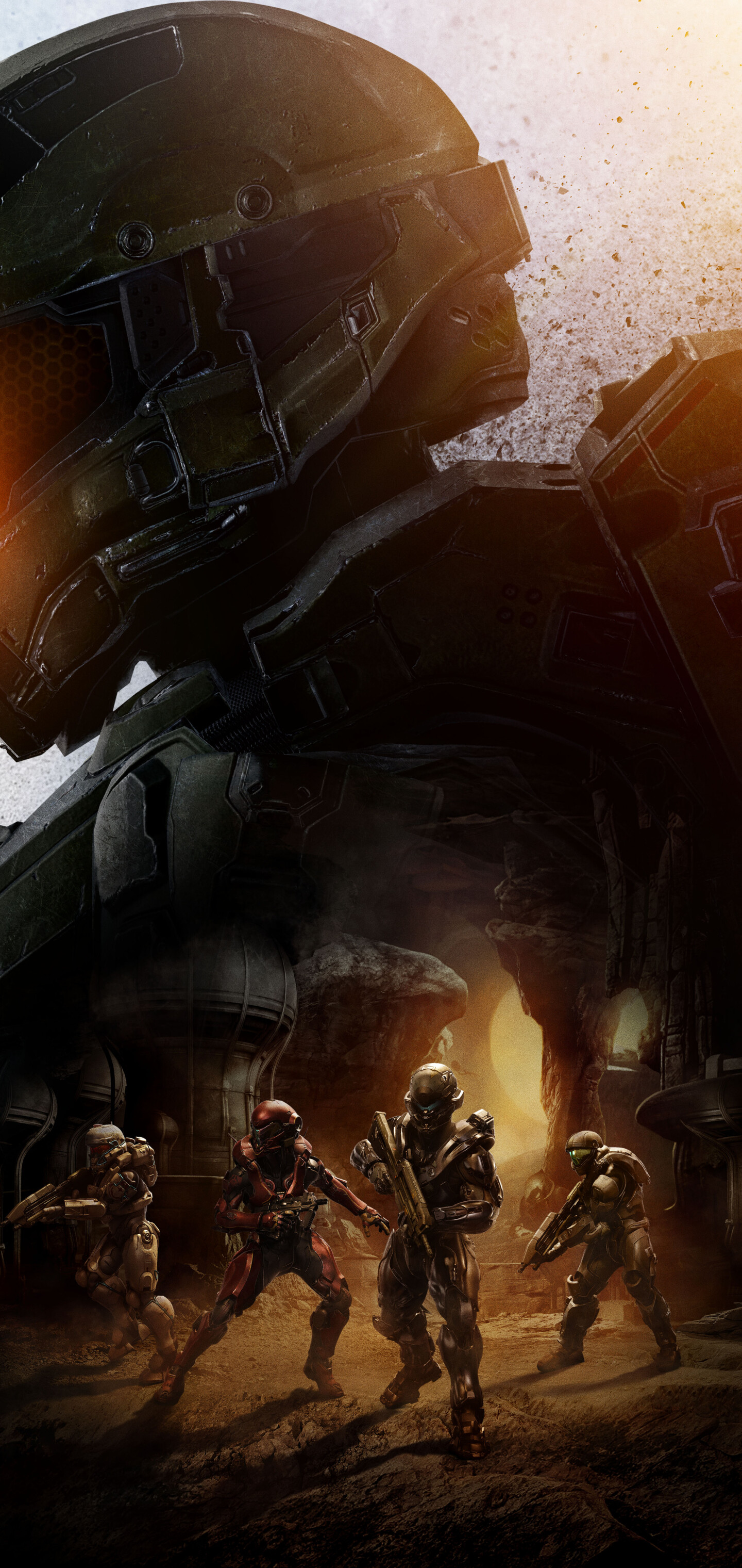Master Chief in his signature green MJOLNIR armor from the Halo video game series.